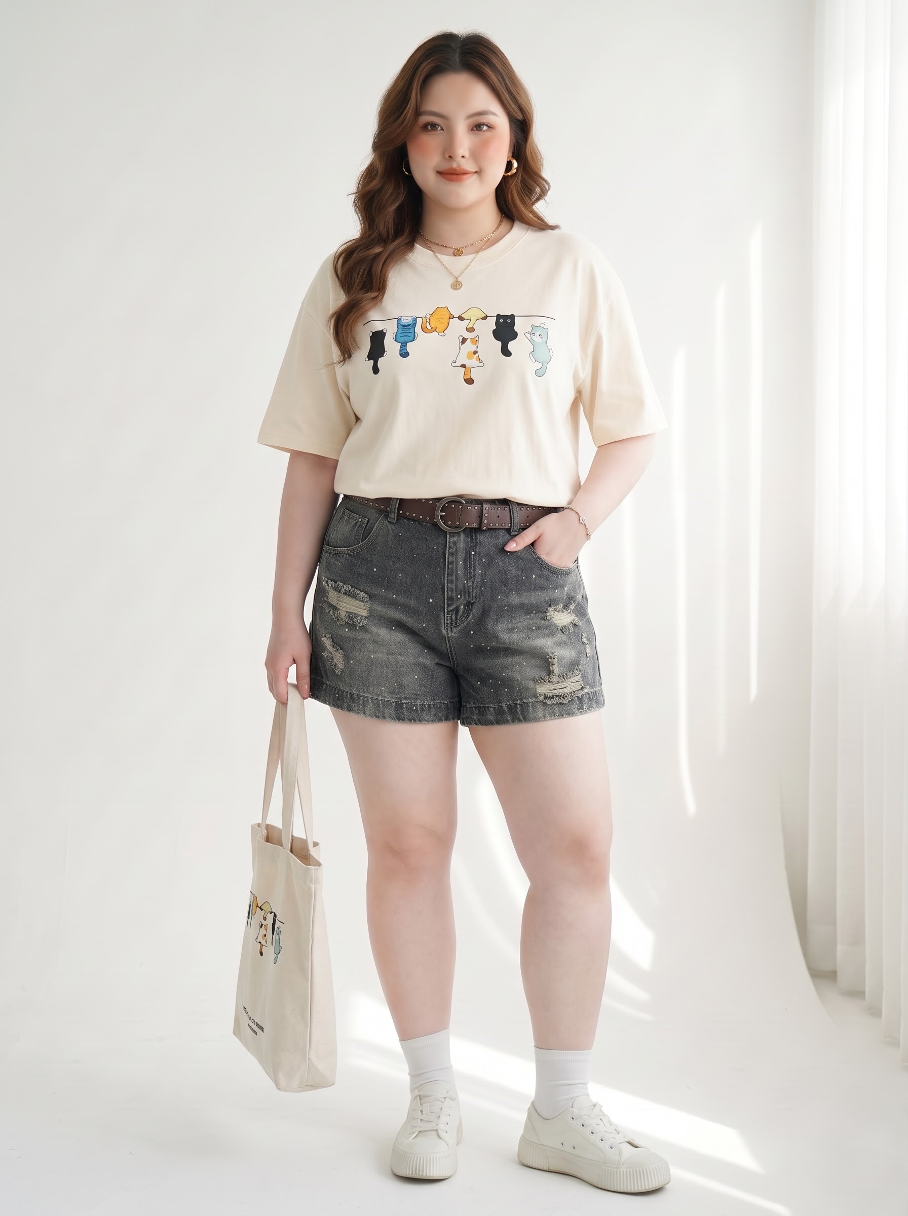 Quần Short Jean Lưng Thun Ép Đá Bigsize Phối Rách Wash Xám - Size 30–35 - Vừa 55–90kg - T-QSJ1334_thumbnail_3