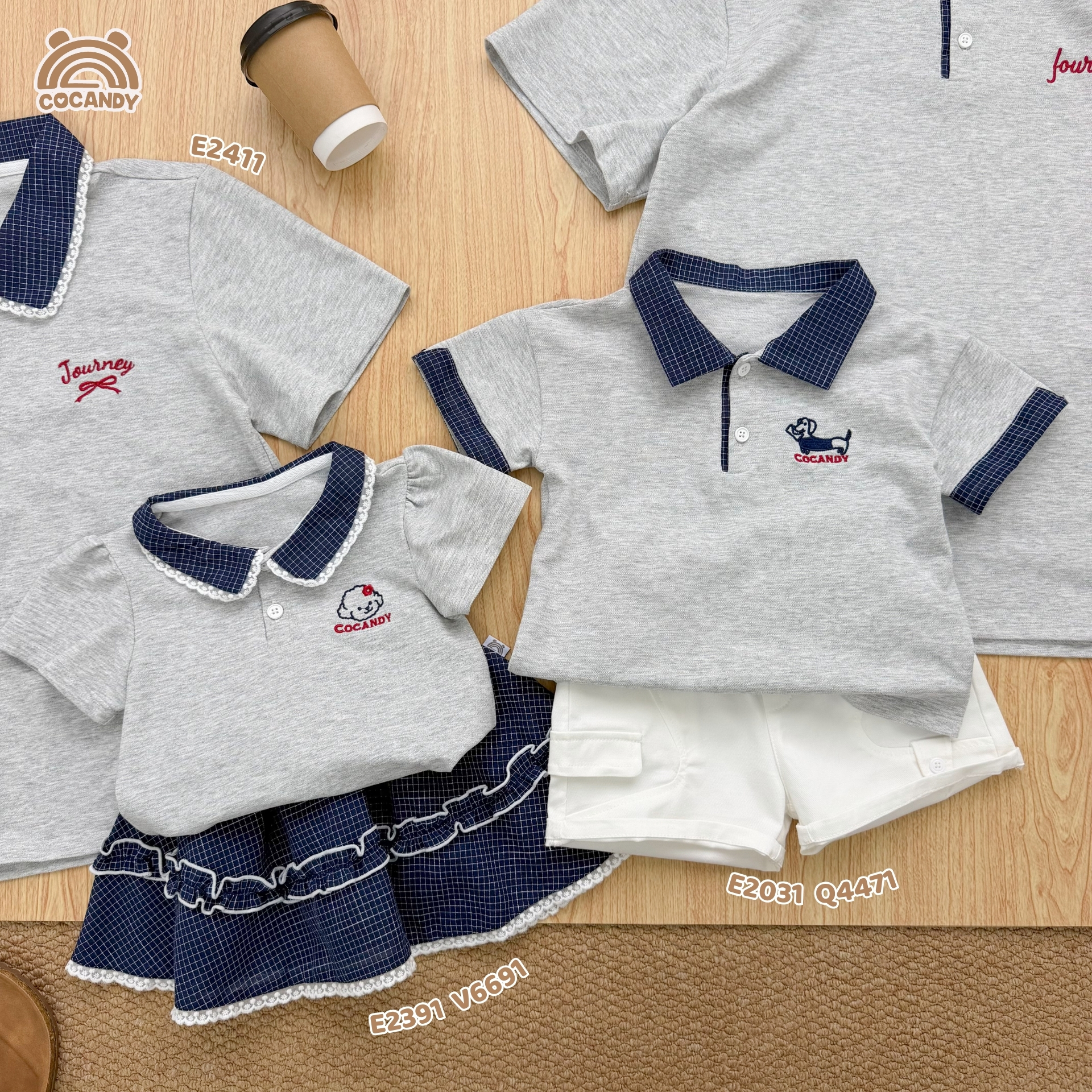 Áo cộc polo XÁM phối cổ caro xanh NỮ_thumbnail_7