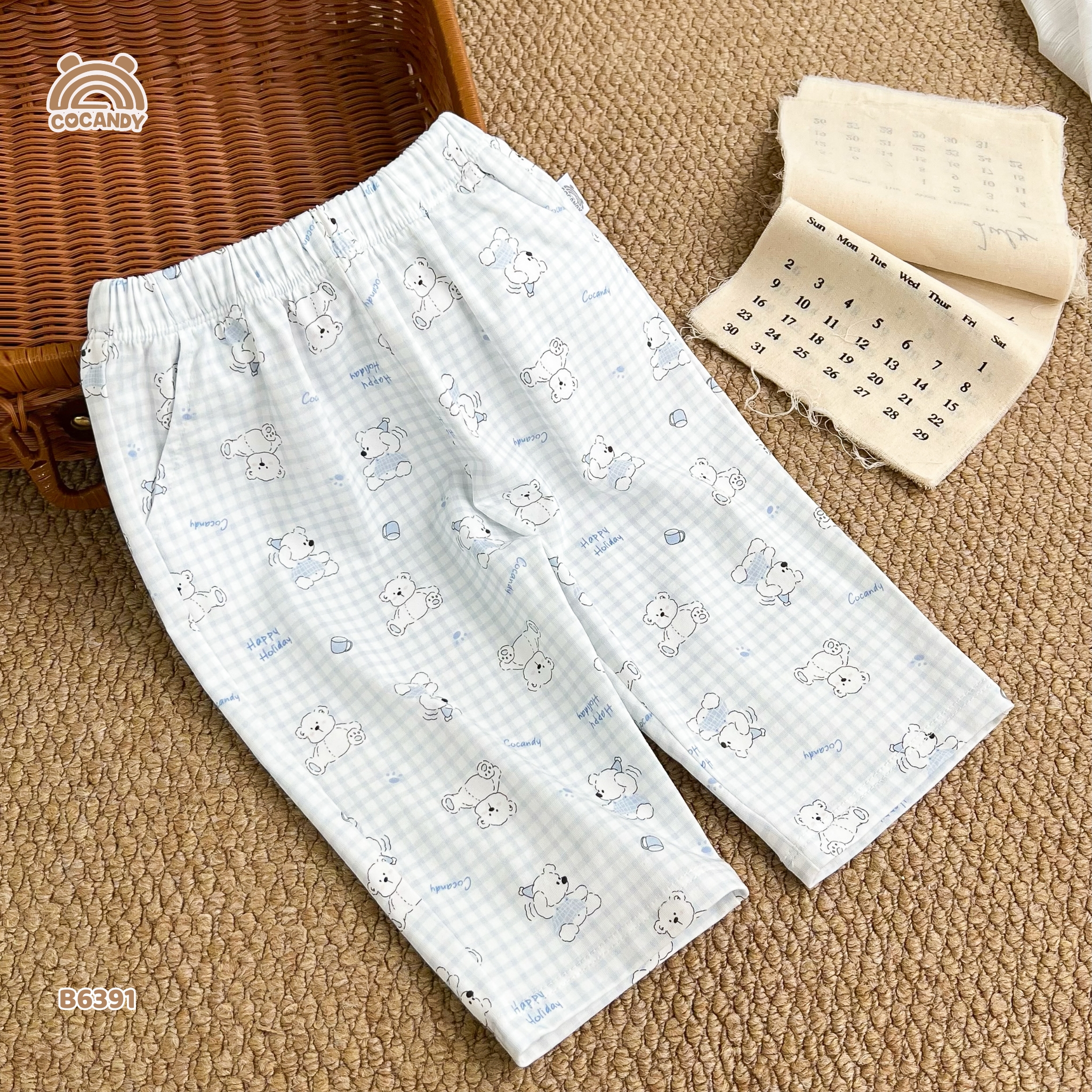Bộ dài pijama XANH caro hình gấu_thumbnail_4