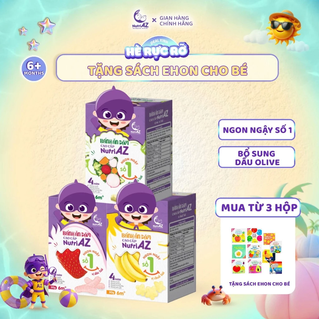 Bánh Ăn Dặm Cao Cấp NutriAZ Vị Trái Cây, Rau Củ Cho Trẻ Từ 6 Tháng Tuổi