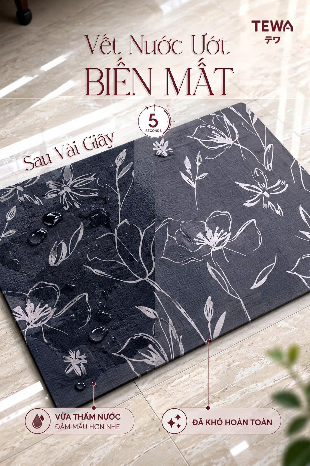 THẢM NANO KHÔ NHANH 65x45CM TEWA