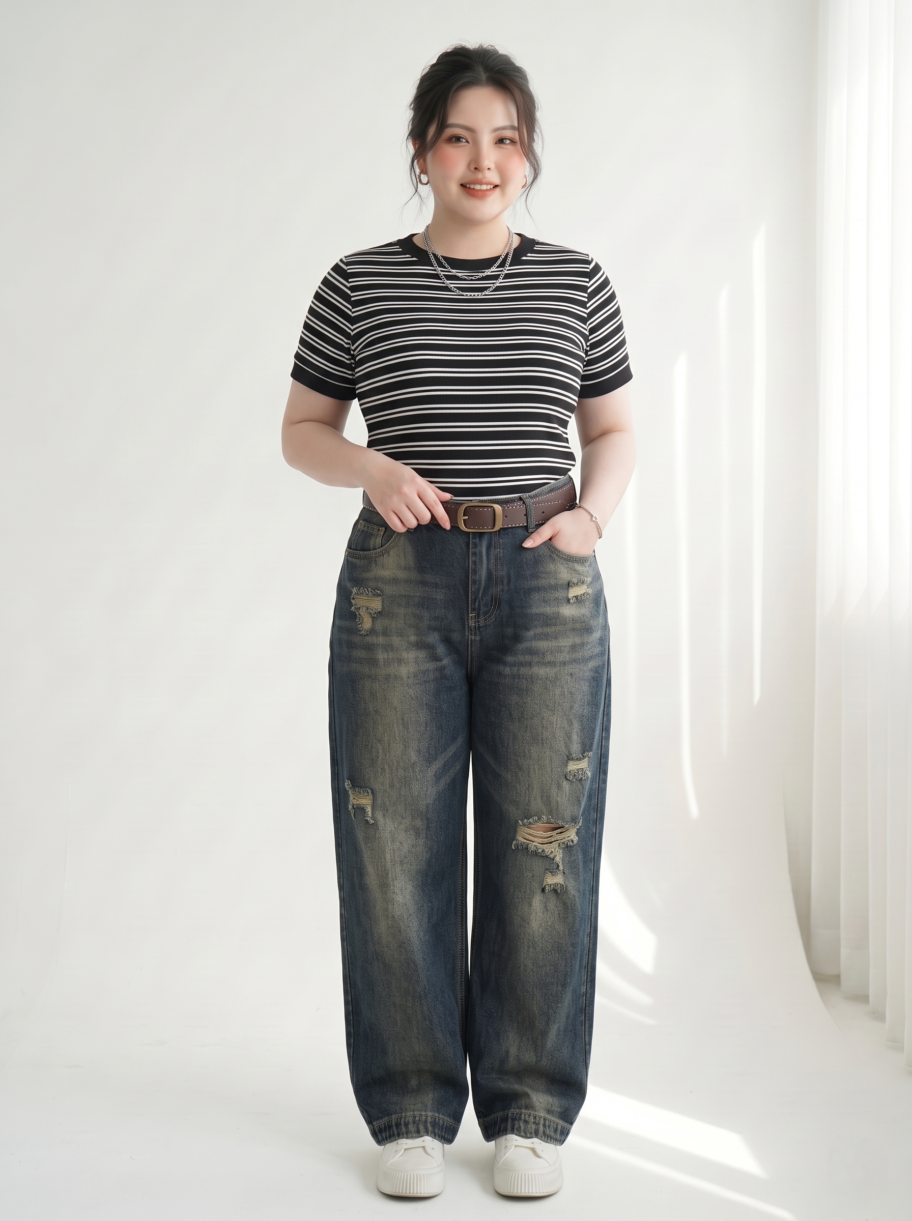 Quần Jean Dáng Boy Thụng Ống Rộng Bigsize Lưng Cao Dễ Phối - Đậm Và Nhạt - Vừa 55-90kg - T-QJ624