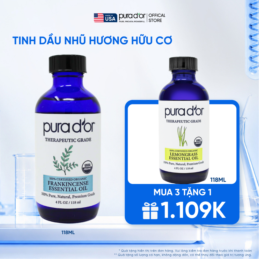 Tinh Dầu Nhũ Hương Hữu Cơ Pura D'or Therapeutic Grade Frankincense Essential Oil 118ml