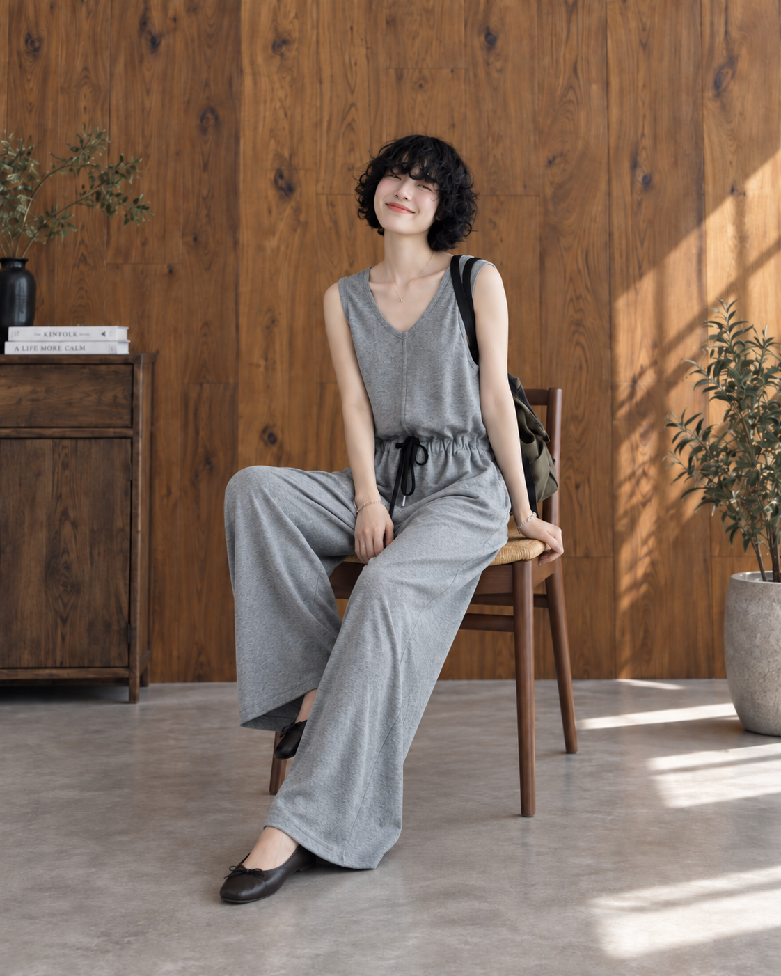 Jumpsuit Ghi Cổ V Rút Eo Dáng Rộng Thanh Lịch - MJ001_thumbnail_2