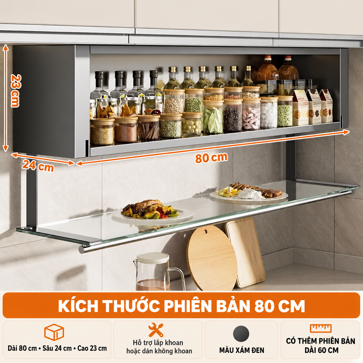 Tủ Bếp Treo Tường Thông Minh 2 Trong 1