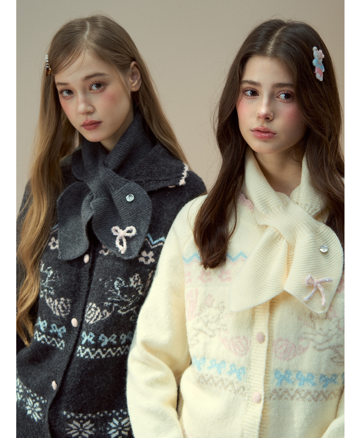 SUNSETPARK Khăn quàng cổ/khăn giữ ấm cổ 100% len "Dòng quà tặng" của Sunset Park Winter Bow Girl
