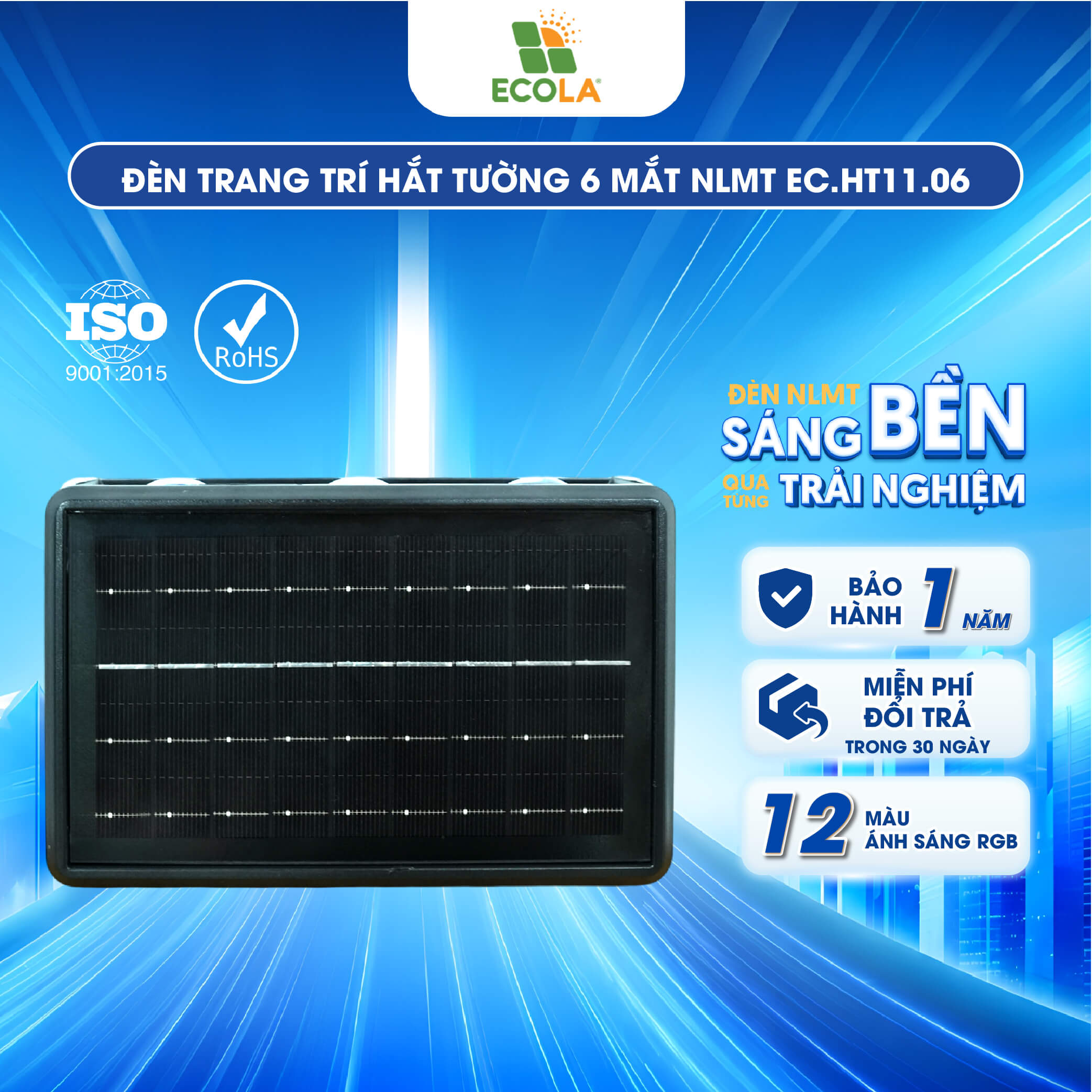 Đèn trang trí hắt tường năng lượng mặt trời ECOLA HT11