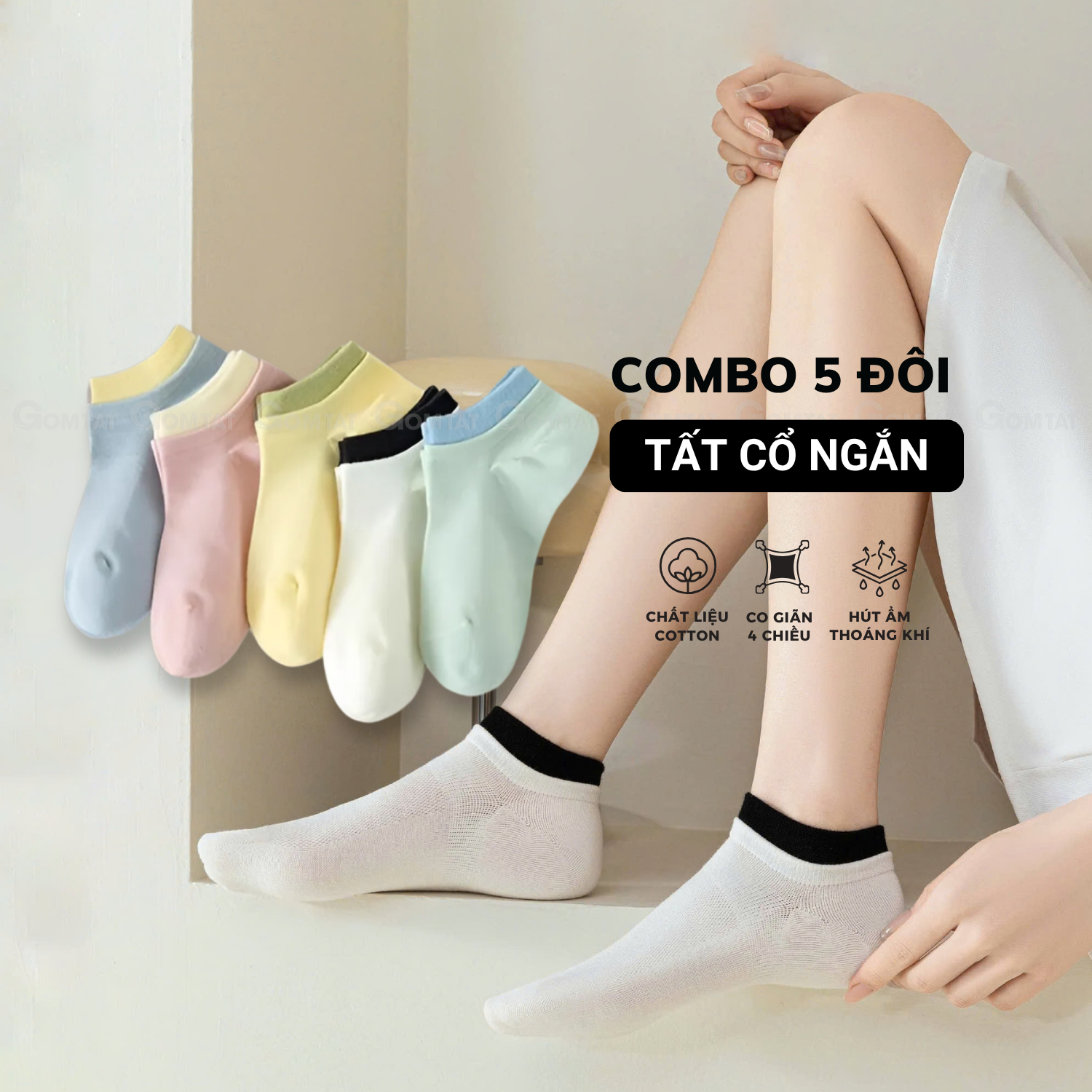 Combo tất cổ ngắn nữ GOMTAT cotton mềm mại XIN-A100