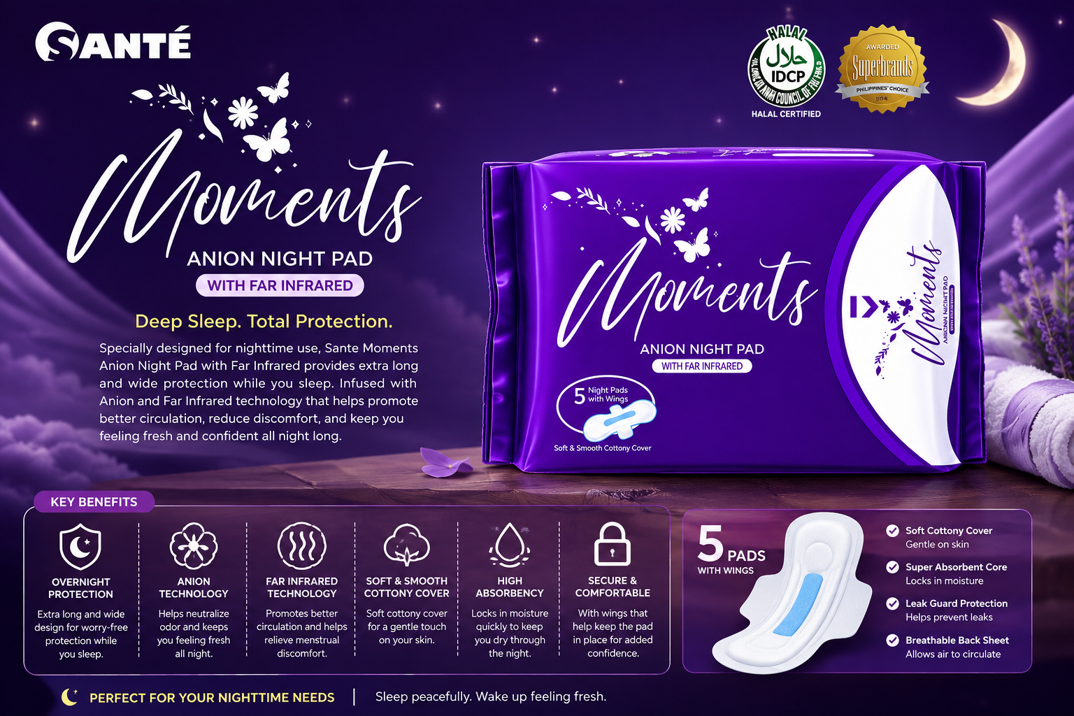 Sante Essentials (Primary) Moments Anion Night Pad (5 pads)