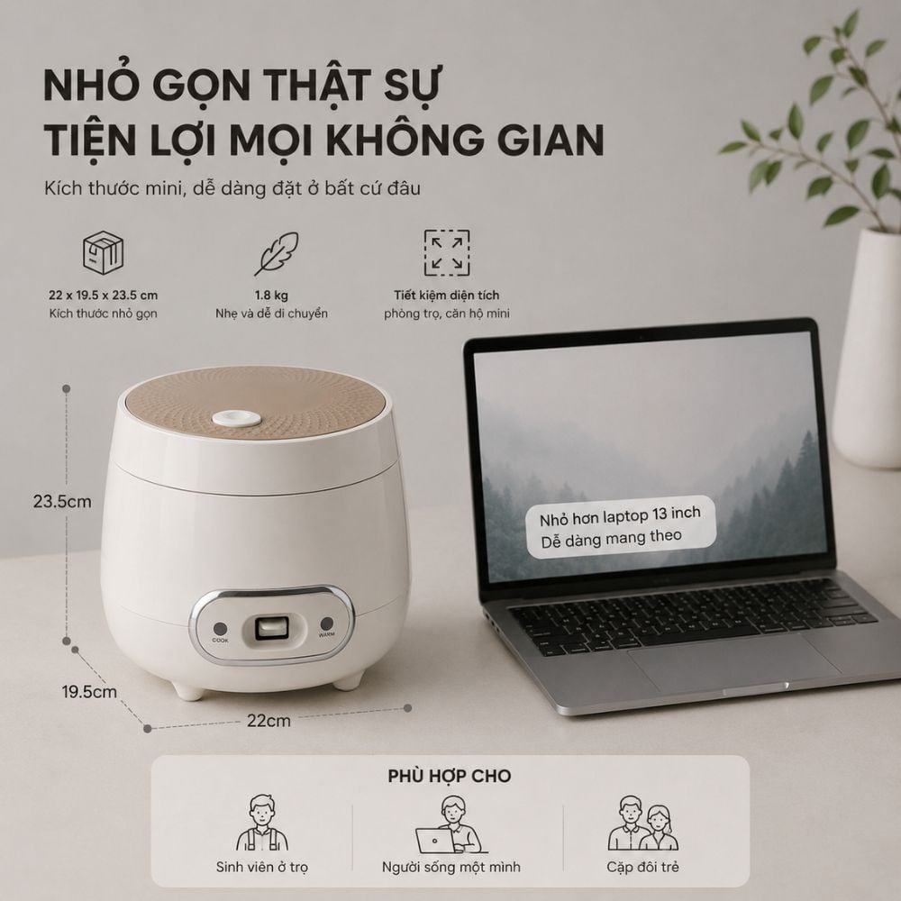 Nồi cơm điện mini Mk-233 (0,8L nâu)