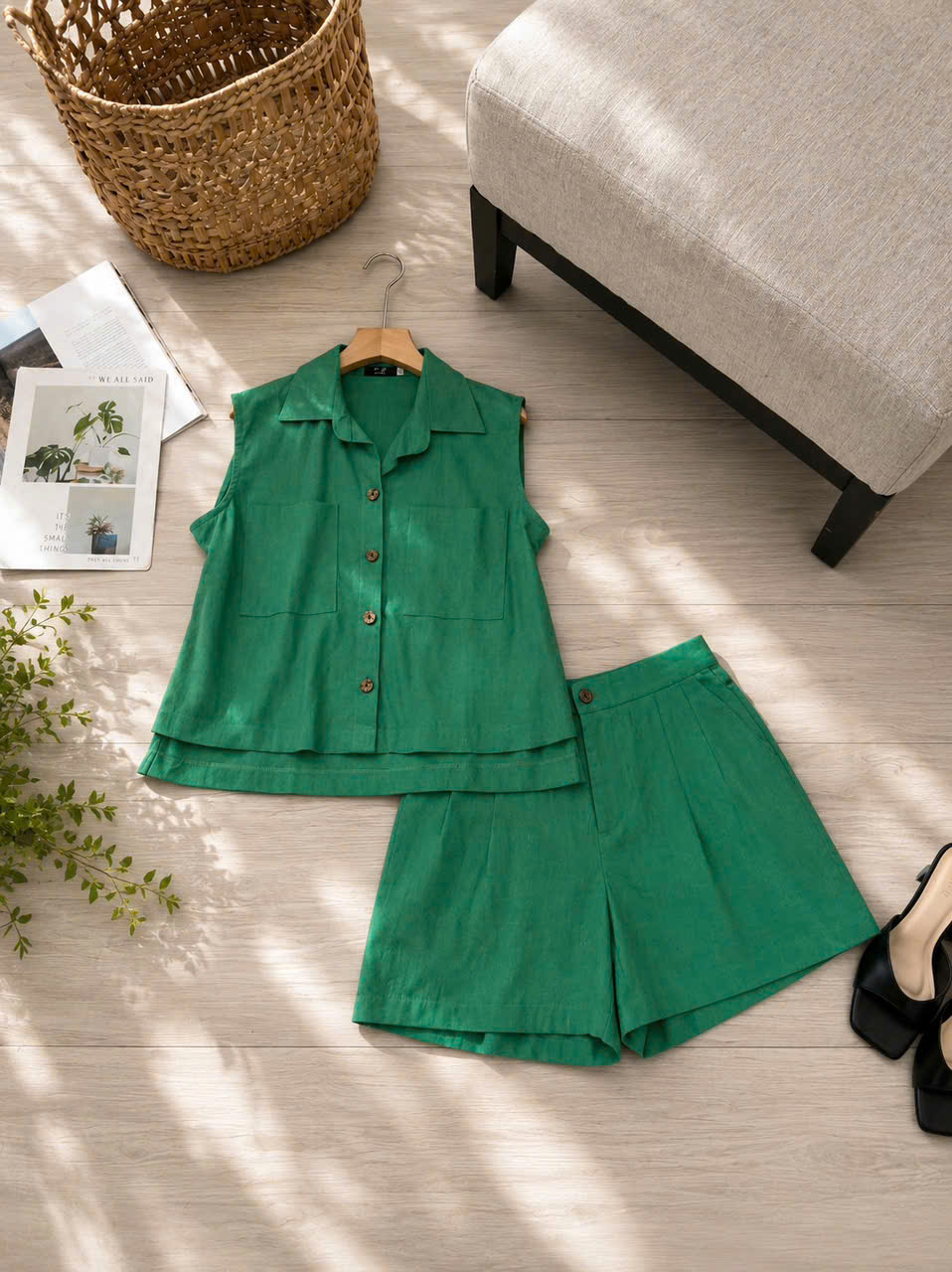 Bộ linen bột đùi áo sơ mi sát nách 2 túi lệch tà_thumbnail_12