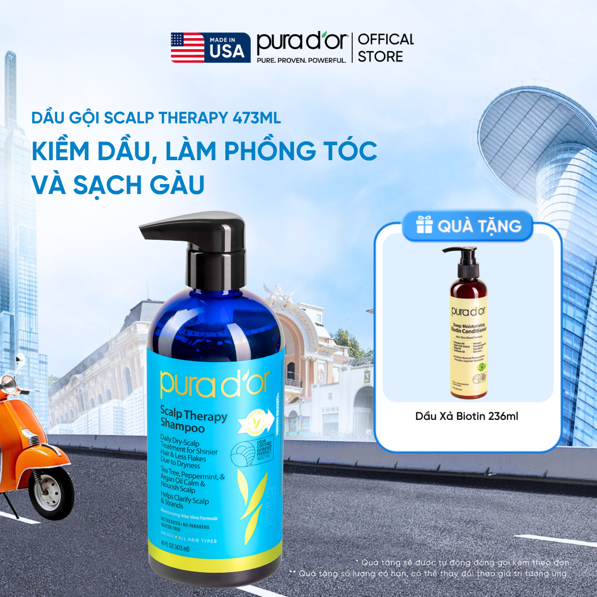 Dầu gội Pura D'or Scalp Therapy Giúp Dịu Da, Làm Sạch Tóc Và Dưỡng Ẩm 473ml