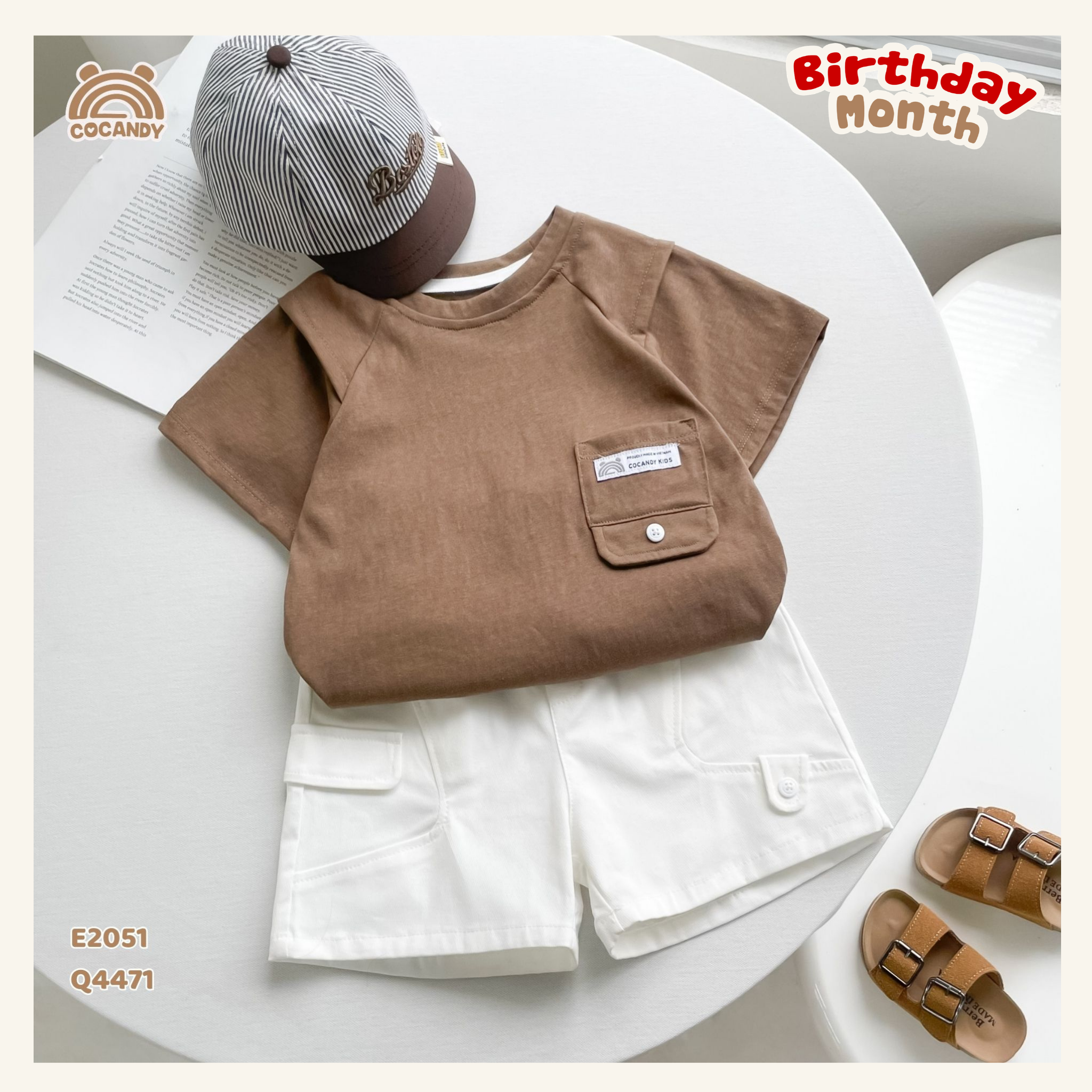 Áo cộc cotton vân mỏng NÂU tay raclan