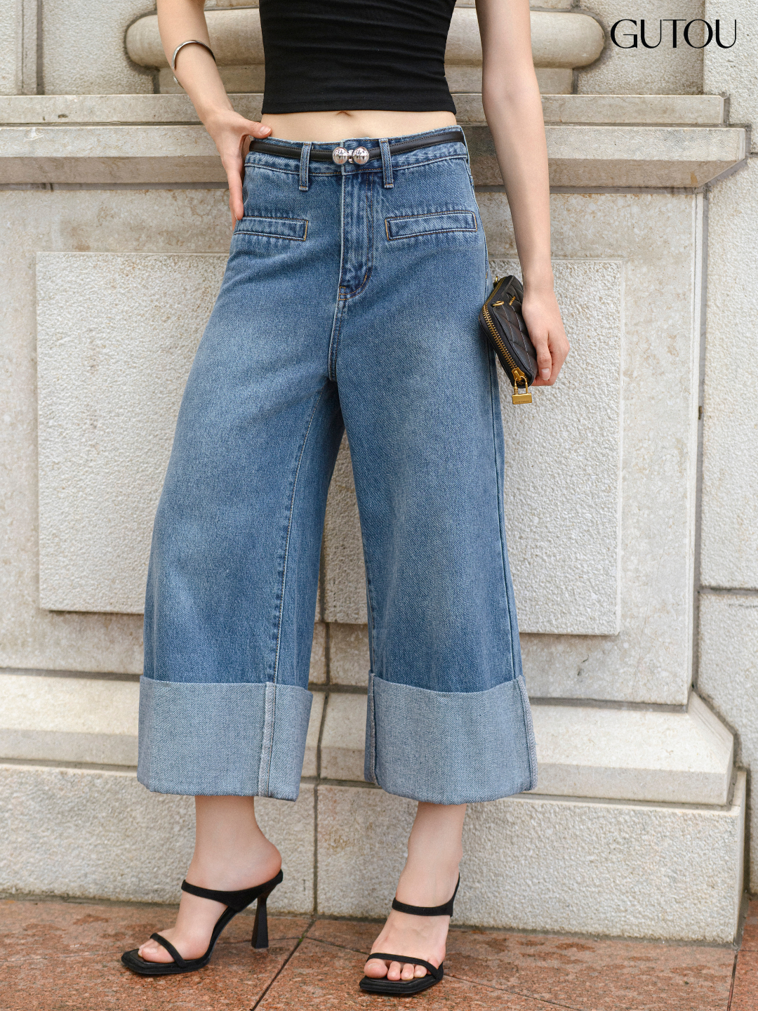 [ GUTOU ] Quần Jean Suông Lai Gập Túi Kiểu Casual Streetwear_thumbnail_8