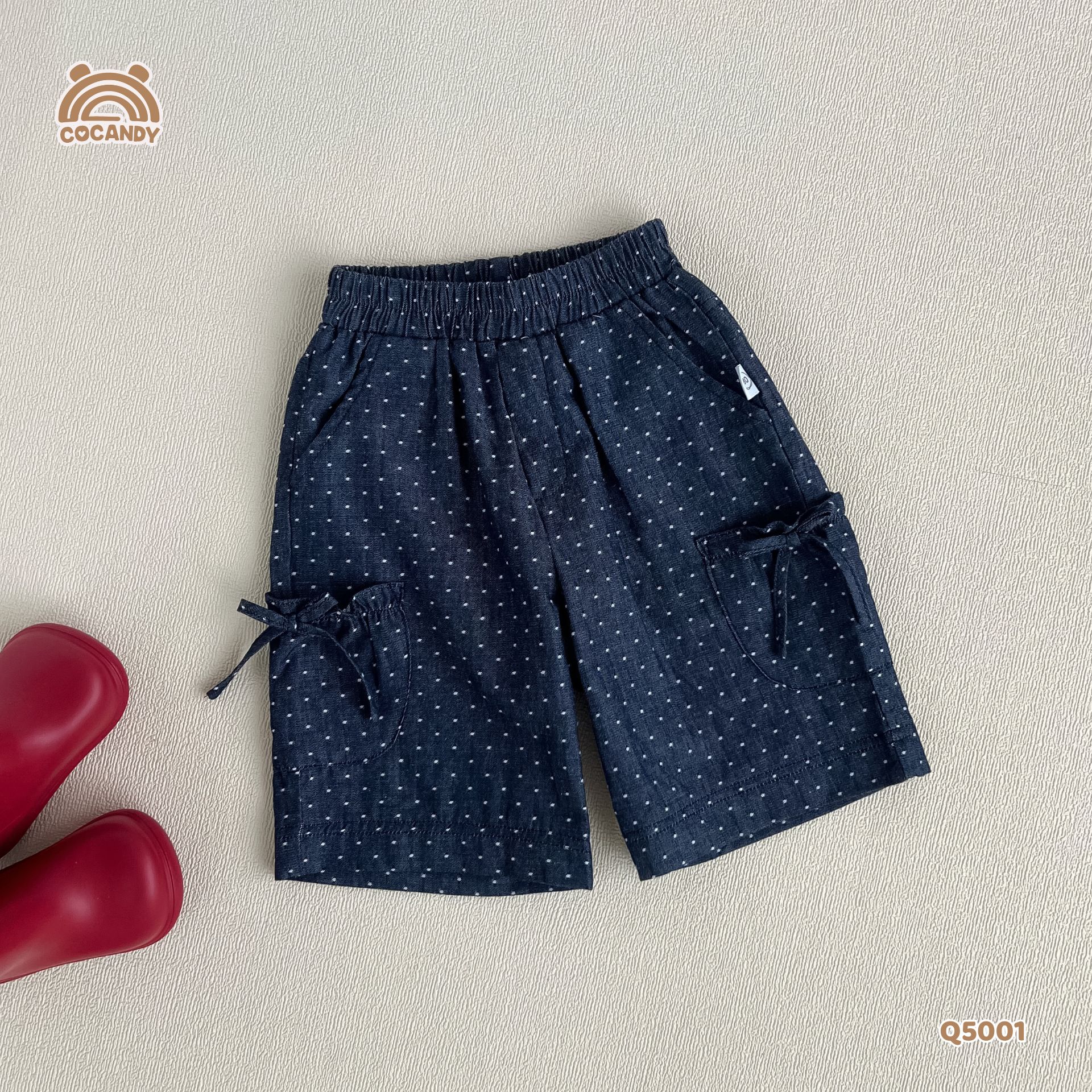 Quần lửng XANH denim chấm bi phối nơ_thumbnail_2