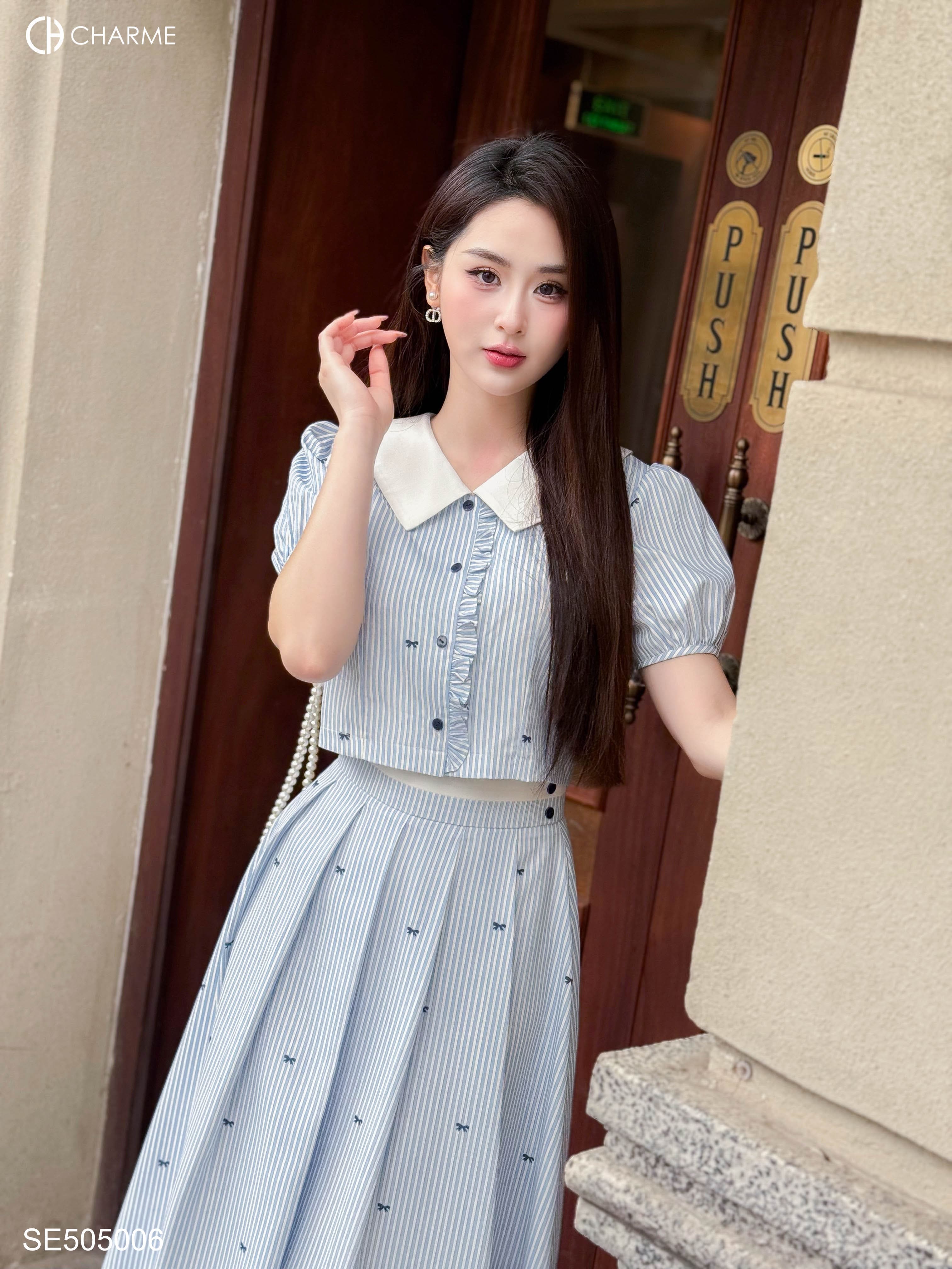 Set áo sơ mi cổ V chân váy xòe 505006_thumbnail_2