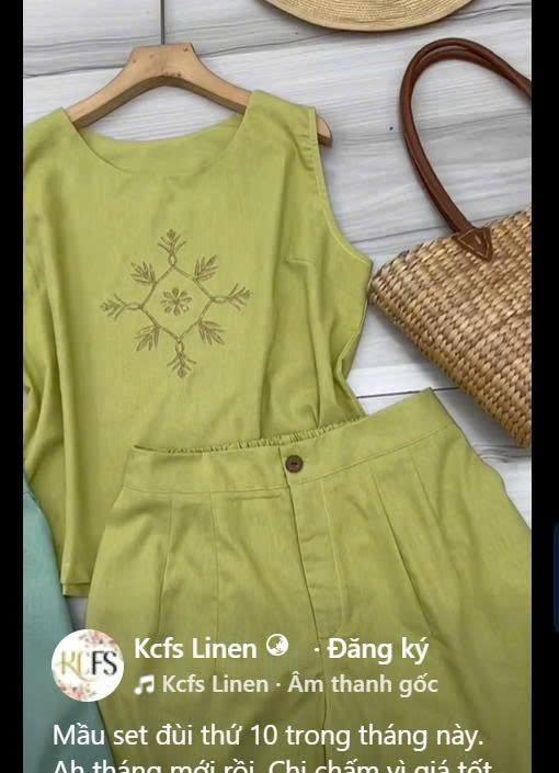 Bộ Linen bột đùi áo sát nách thêu