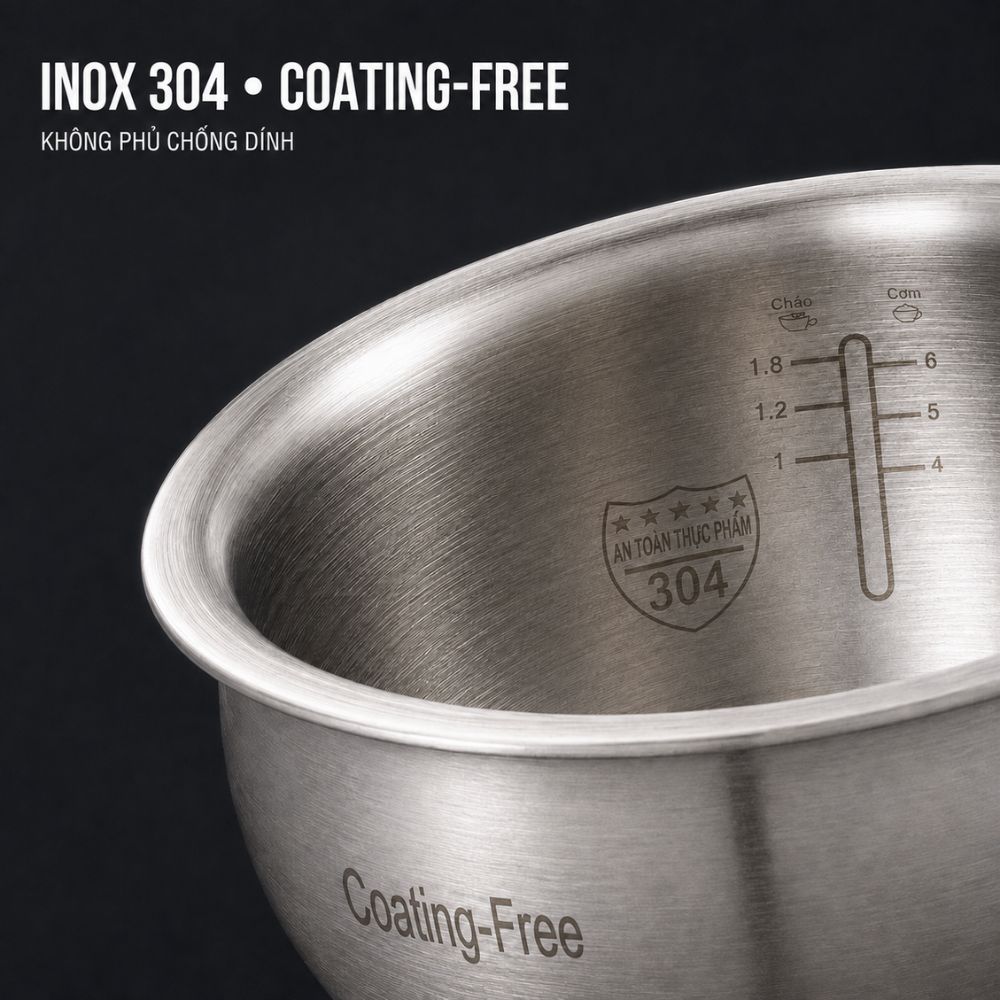 Nồi cơm điện lòng inox 304 Mishio MK451 / MK452 (1,2 / 1,8L) không phủ chống dính_thumbnail_2