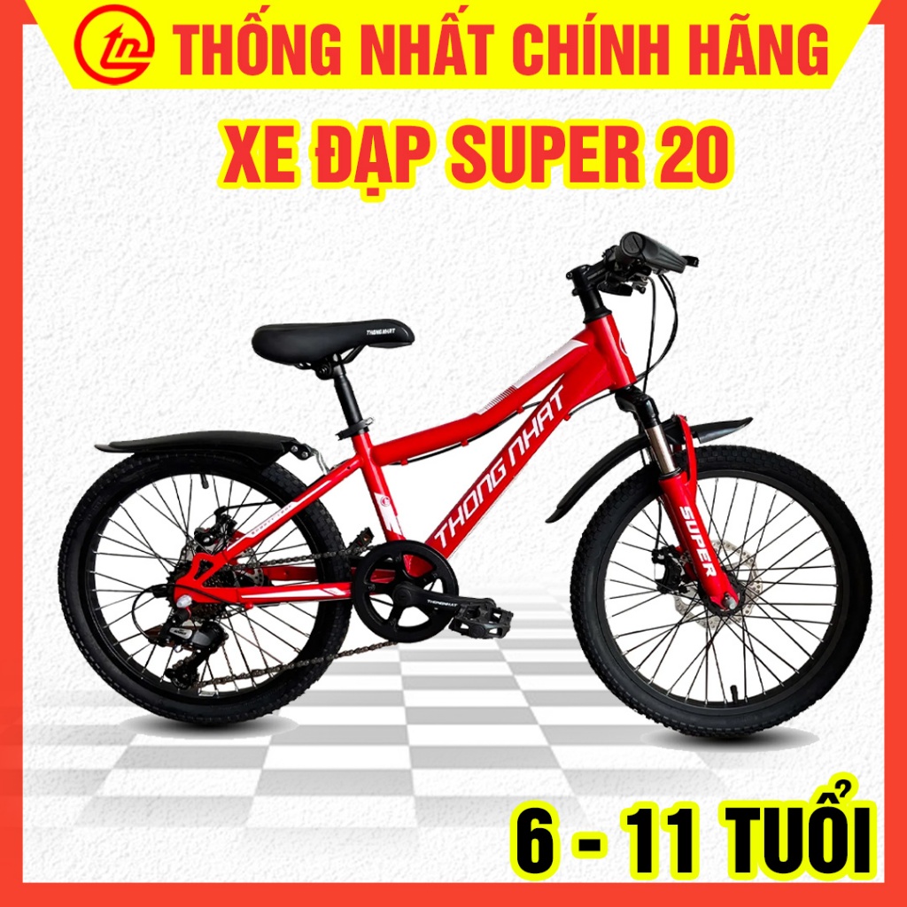 Xe Đạp Trẻ Em Thống Nhất Super 20 Cho Học Sinh,  (Tặng Kèm Phụ Kiện), Thể Thao, Thép Sơn Tĩnh Điện