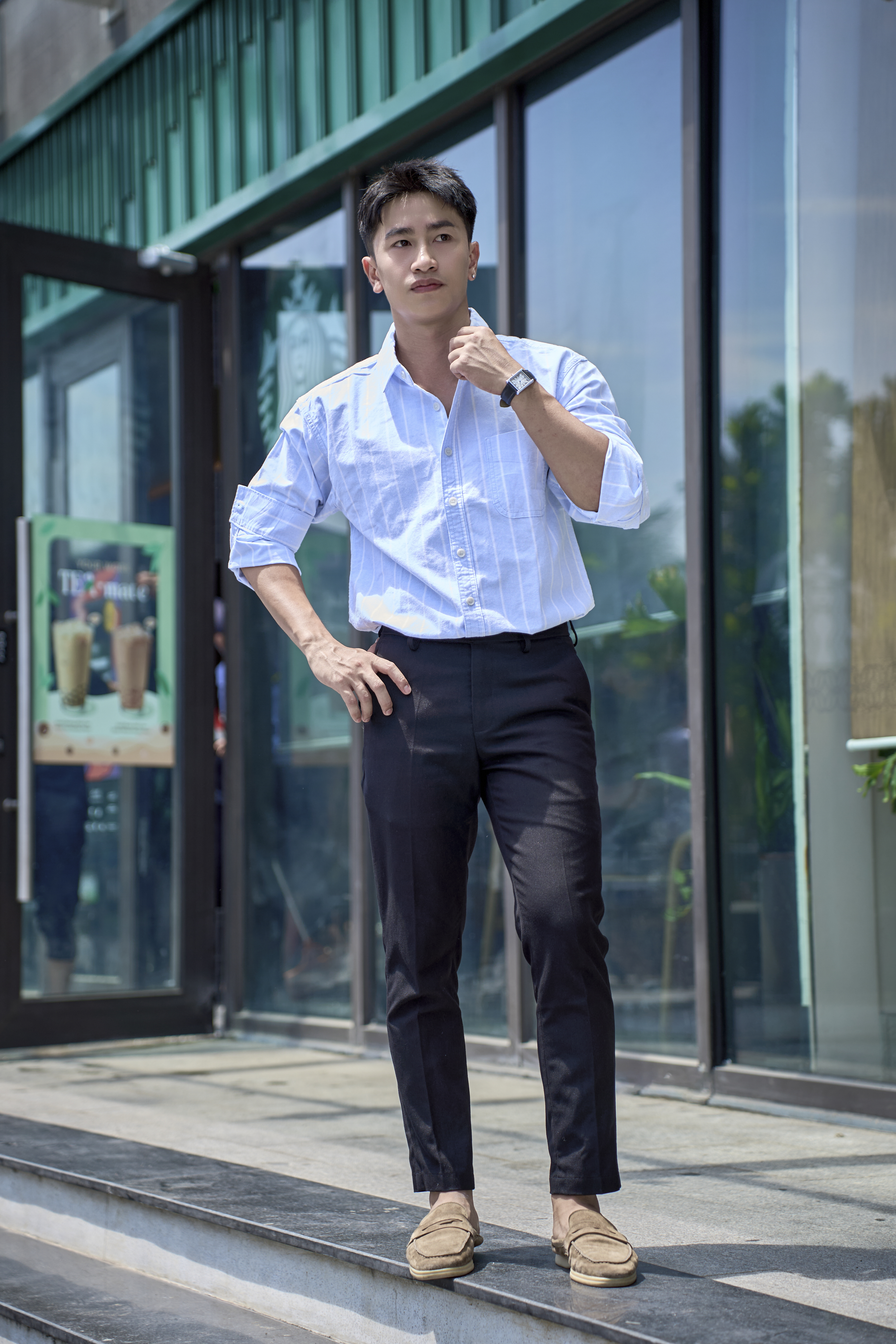 SA131 - Áo sơ mi nam kẻ sọc kiểu Nhật dáng rộng, phong cách văn học, thoải mái hàng ngày_thumbnail_6