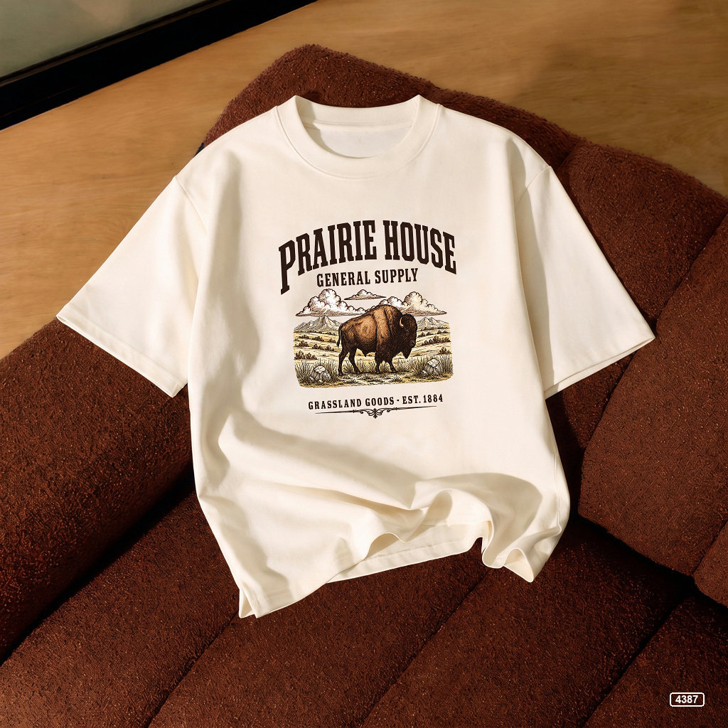 Áo thun nam Prairie House Buffalo form rộng vintage TeePrint 4387_thumbnail_8