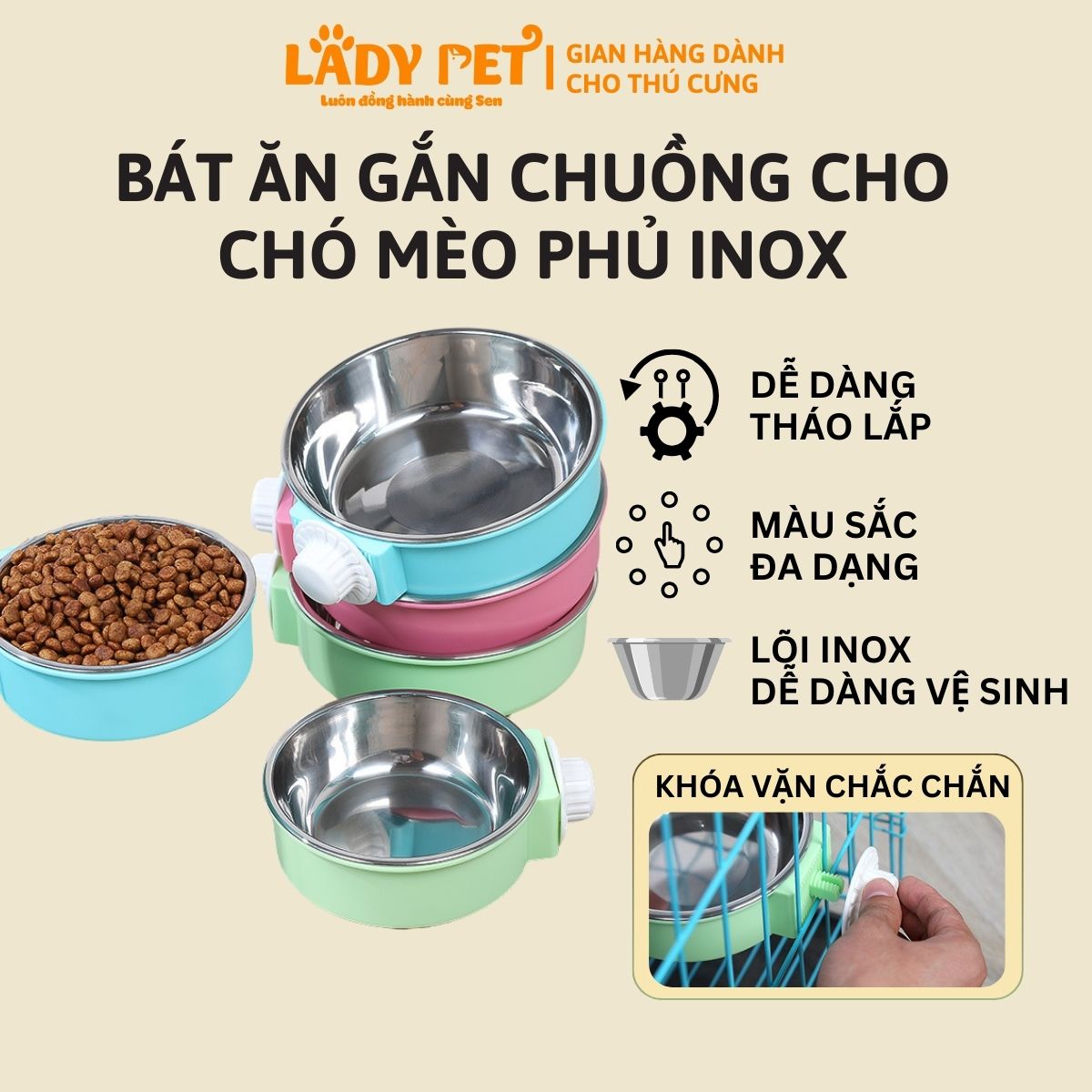 Bát ăn gắn chuồng cho thú cưng