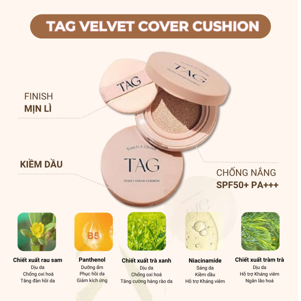 [TAG] Cushion Tag Velvet Cover 15g kiềm dầu chống nắng SPF 50+ PA+++