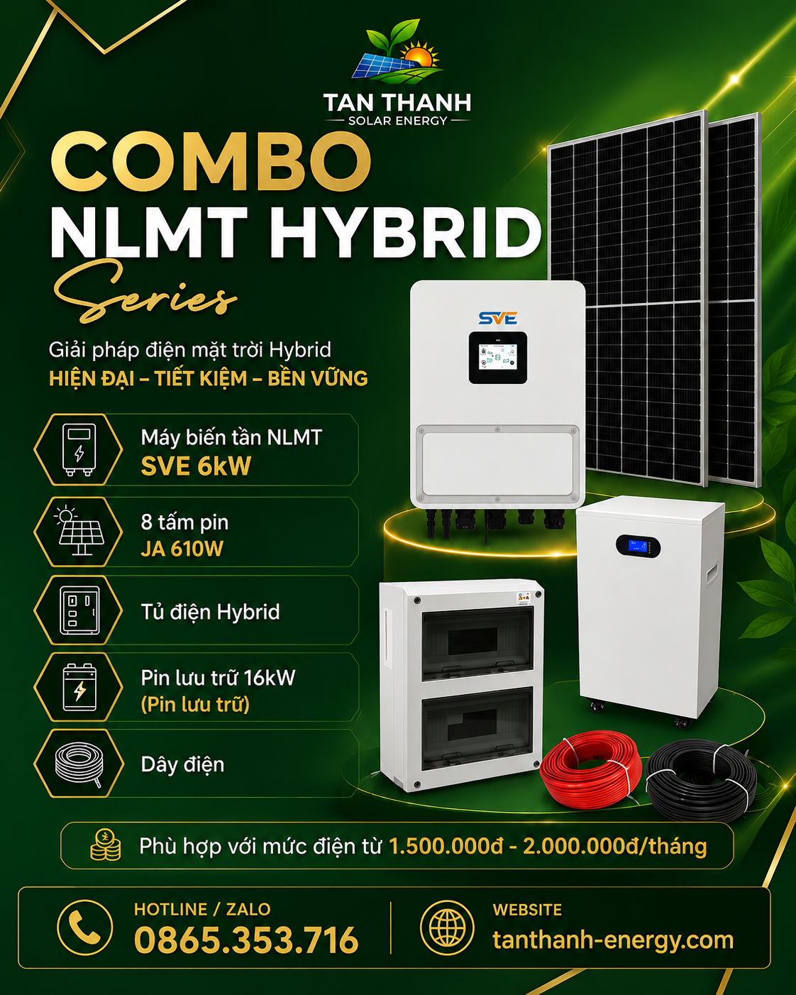 COMBO SVE 6kW PHÙ HỢP CHO TIỀN ĐIỆN TỪ 1.500.000Đ - 2.000.000Đ/THÁNG