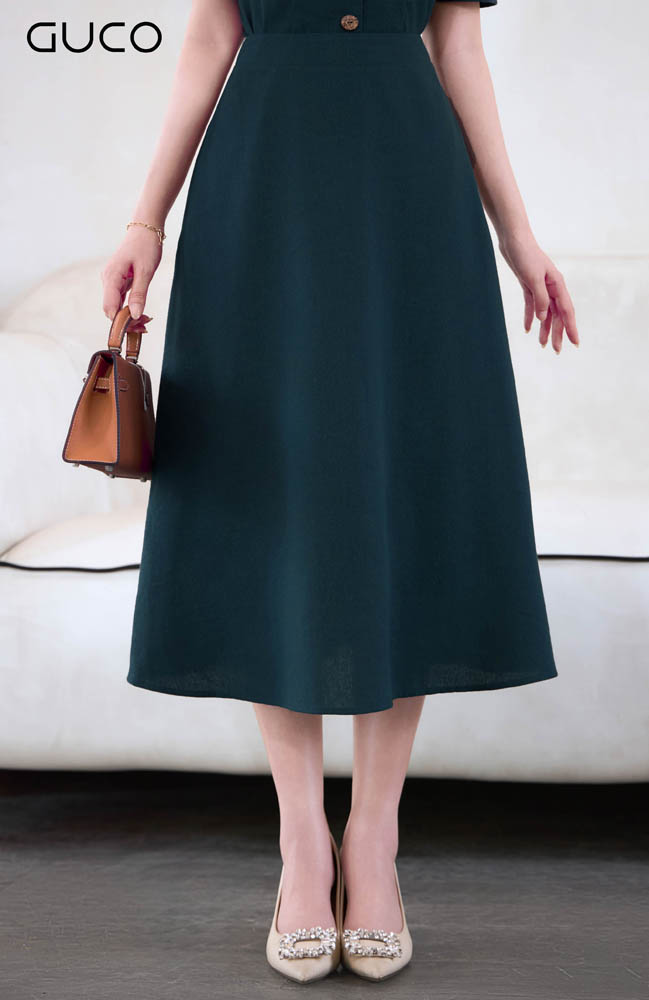 CHÂN VÁY XÒE LINEN - XANH