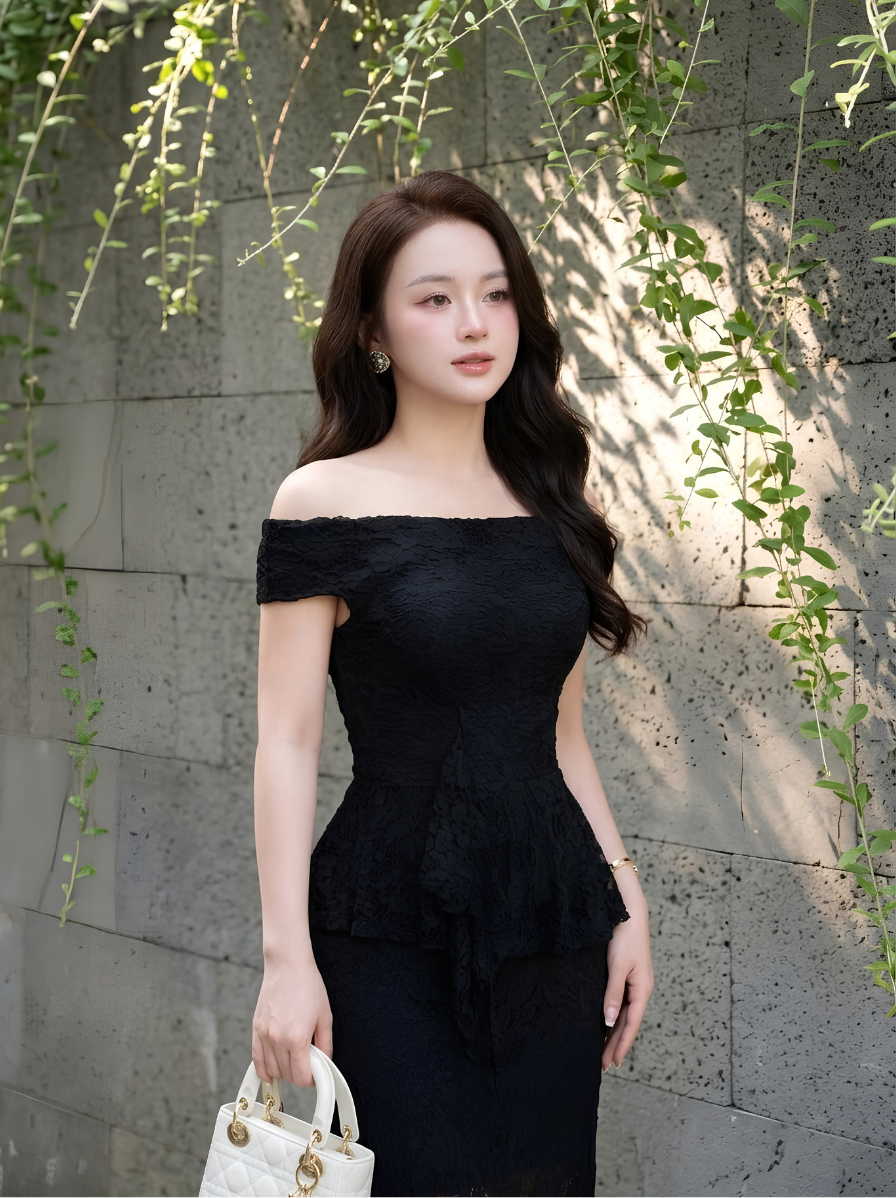 G52 - Đầm Ren Peplum Trễ Vai Cao Cấp