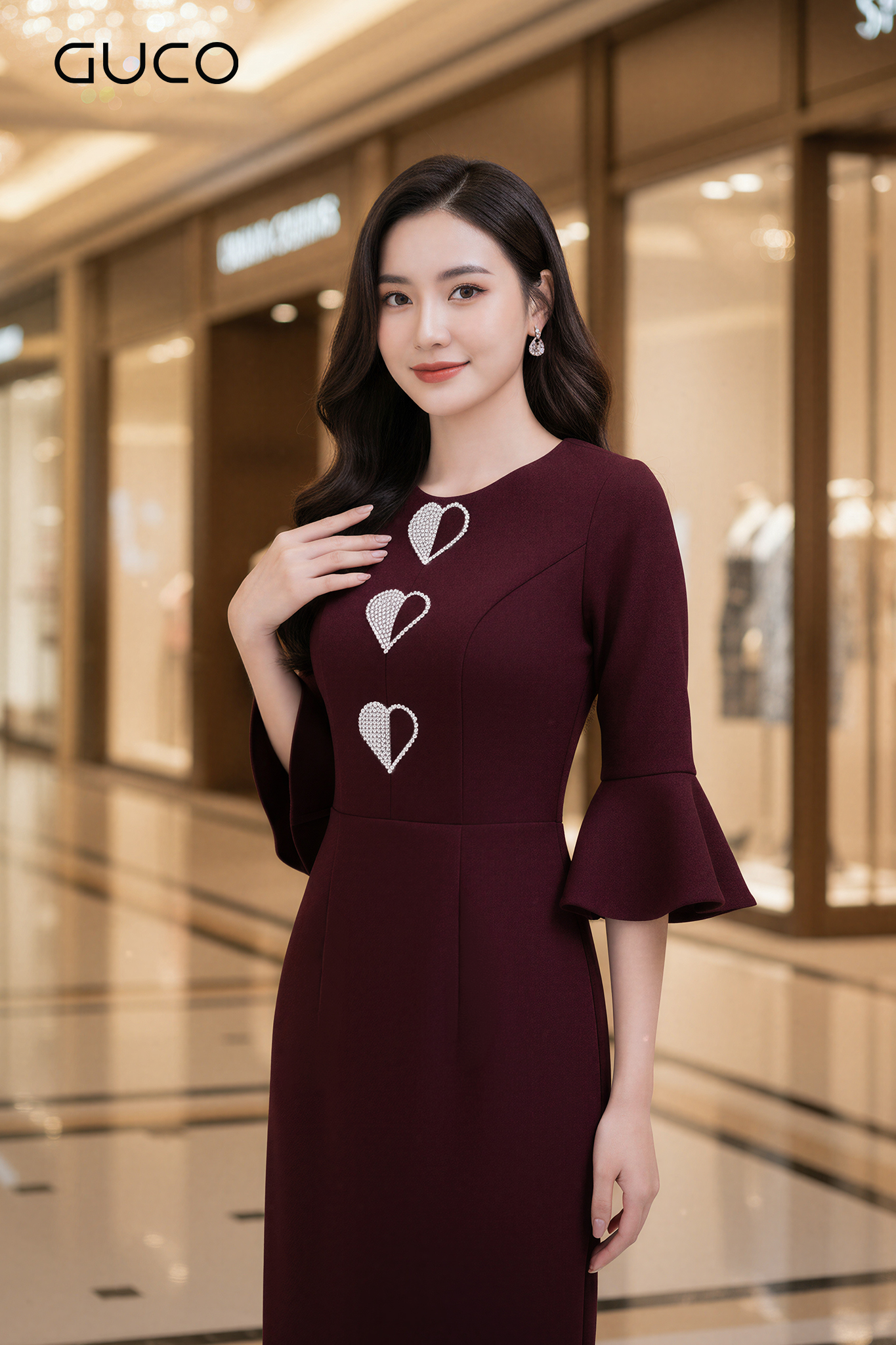 GUCO Đầm Body Đỏ Đô Đính Đá Trái Tim_thumbnail_1