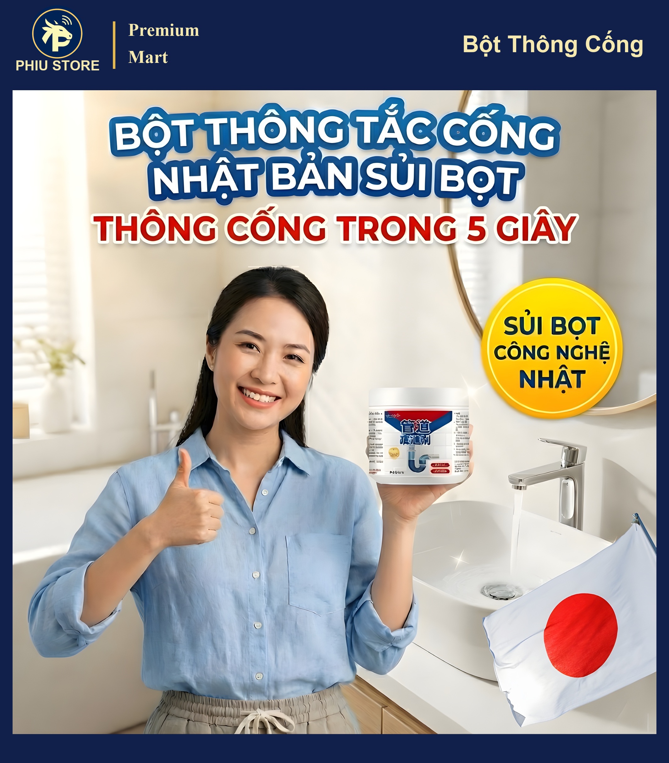 Bột Thông Cống Cực Mạnh - Xử Lý Tắc Nghẽn Bồn Rửa Nhà Tắm, Phân Hủy Dầu Mỡ Tóc Rác