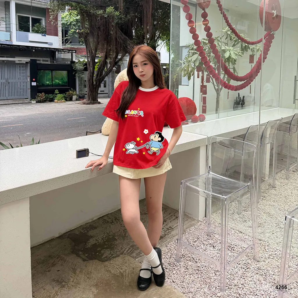 Áo thun unisex form boxy phối cổ mix màu hoạt hình Miucho 4266_thumbnail_2