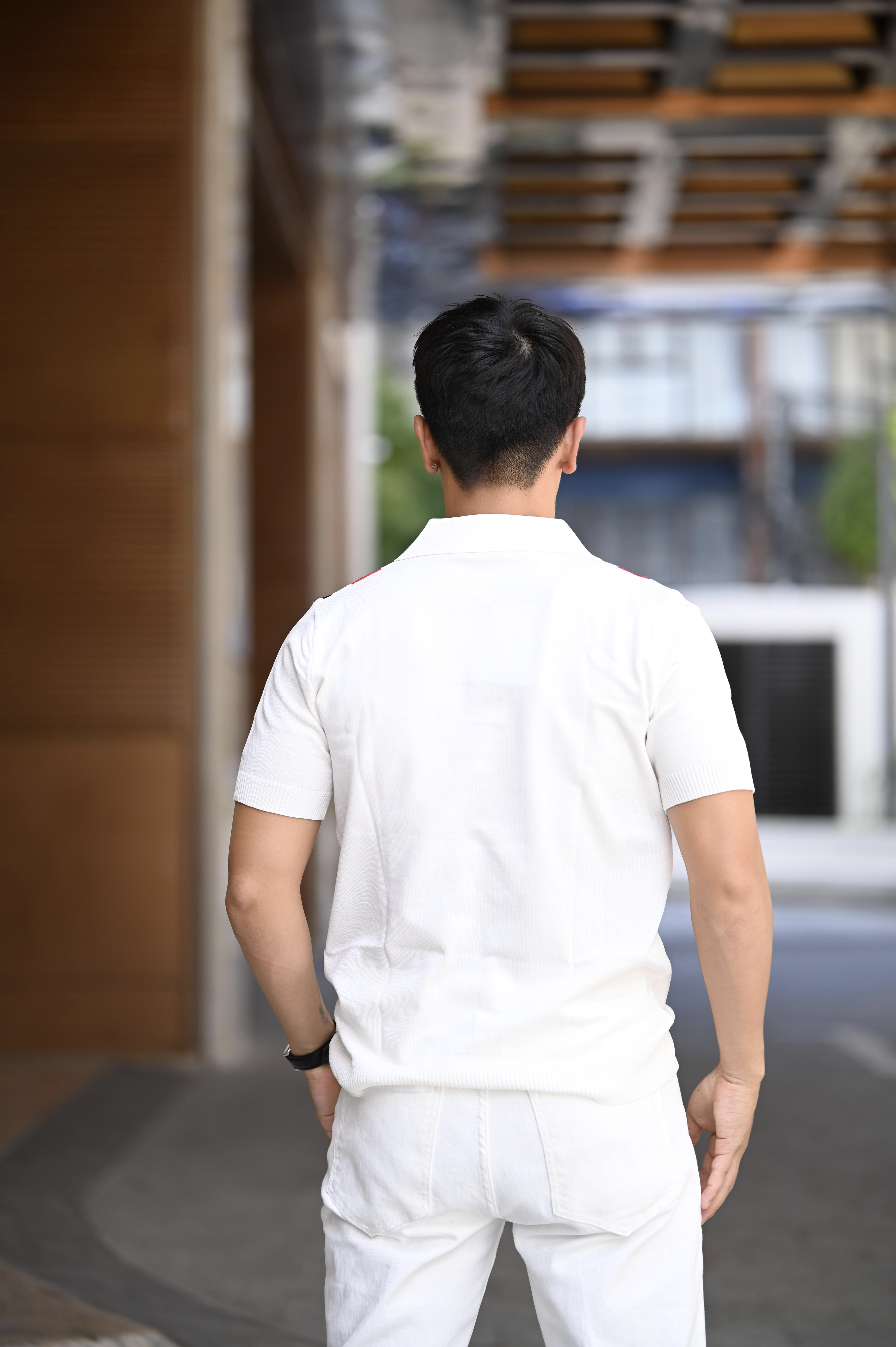 PB9 - Áo Polo Nam Tay Ngắn Dệt Kim Phong Cách Pháp, Họa Tiết Kẻ Sọc Trắng Đỏ Xanh, Mùa Hè 2025_thumbnail_2