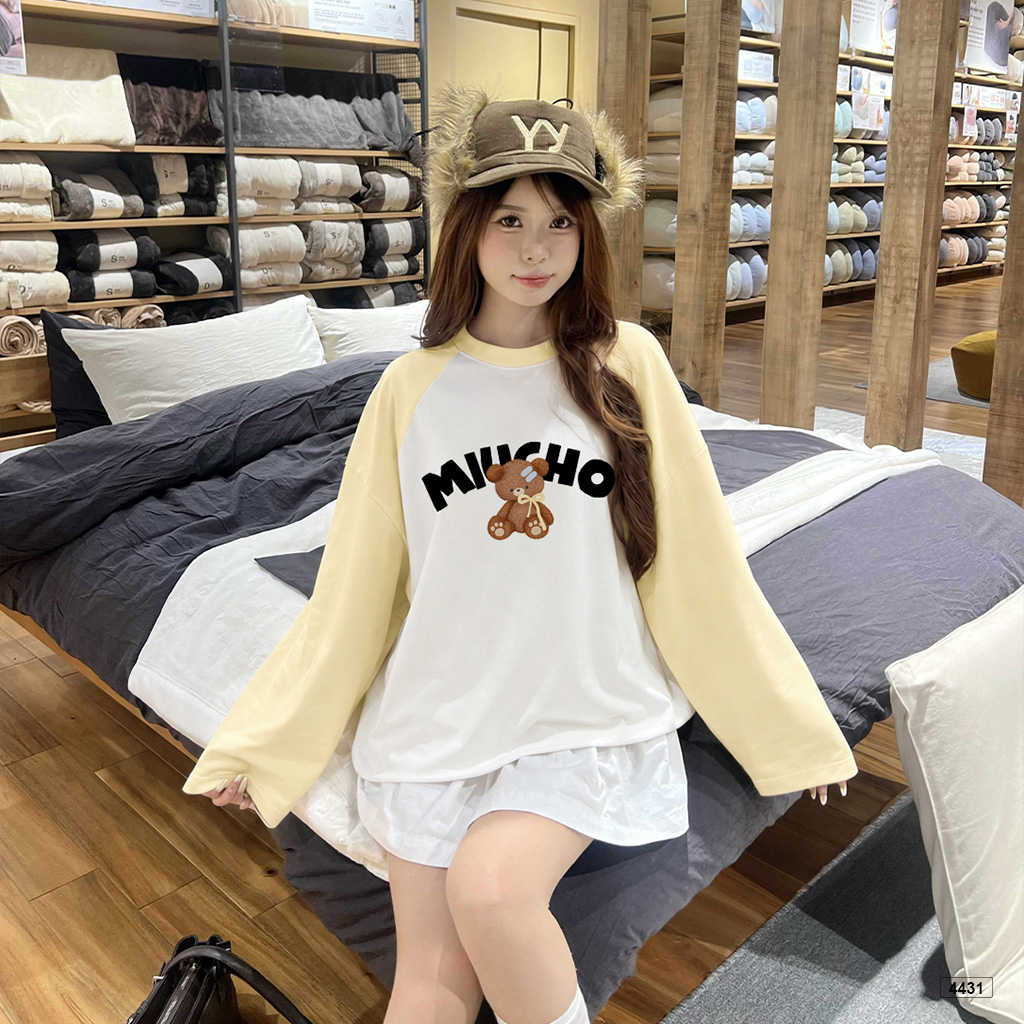 Áo thun tay dài form boxy gấu raglan Miucho 4431_thumbnail_2