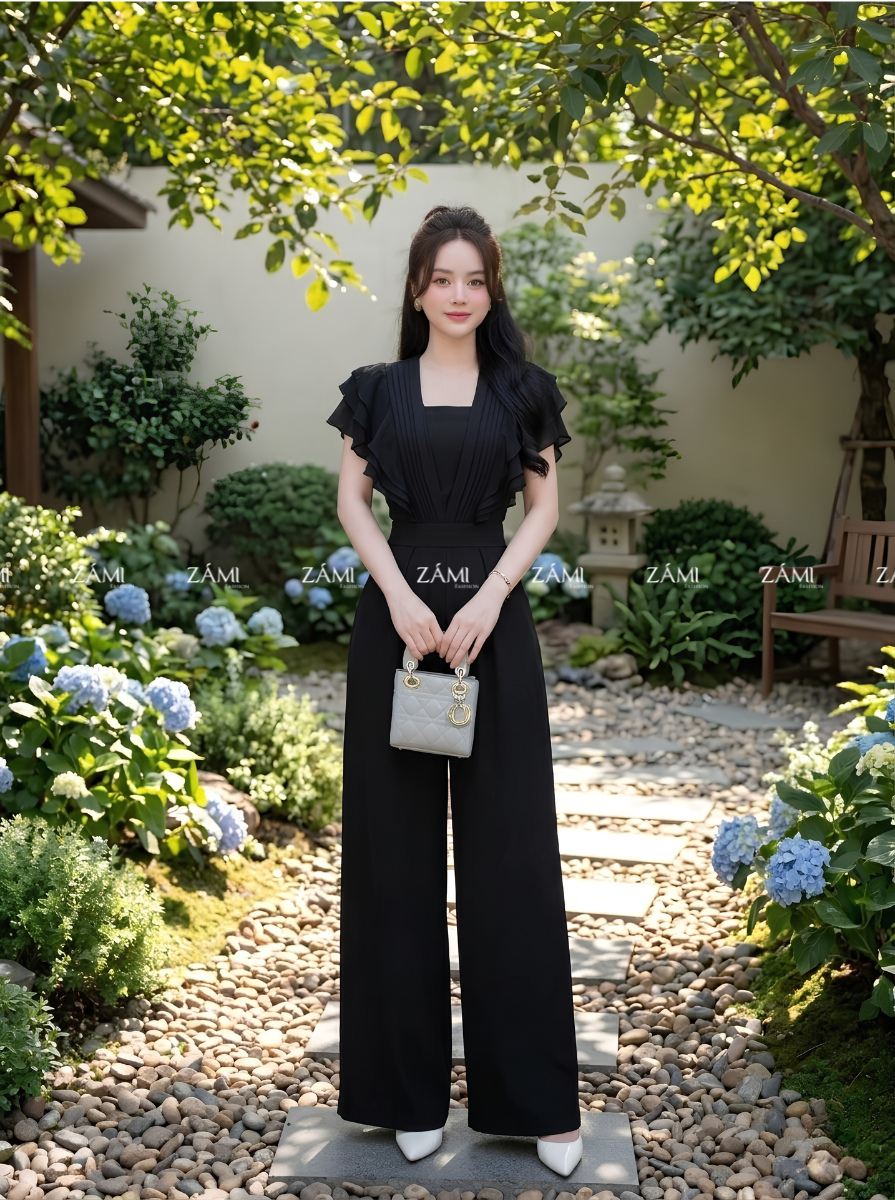 G56 - Jumpsuit Cánh Tiên Cổ V Thanh Lịch