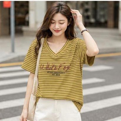 Áo Thun lẻ 356 Cổ tim sọc ngang Free Size 45-75kg Co Giãn 4 Chiều Tôn Dáng Mềm Mịn Thoáng Mát Dễ Phối Phong Cách Borip Quảng Châu Chất Liệu Cao Cấp_thumbnail_5