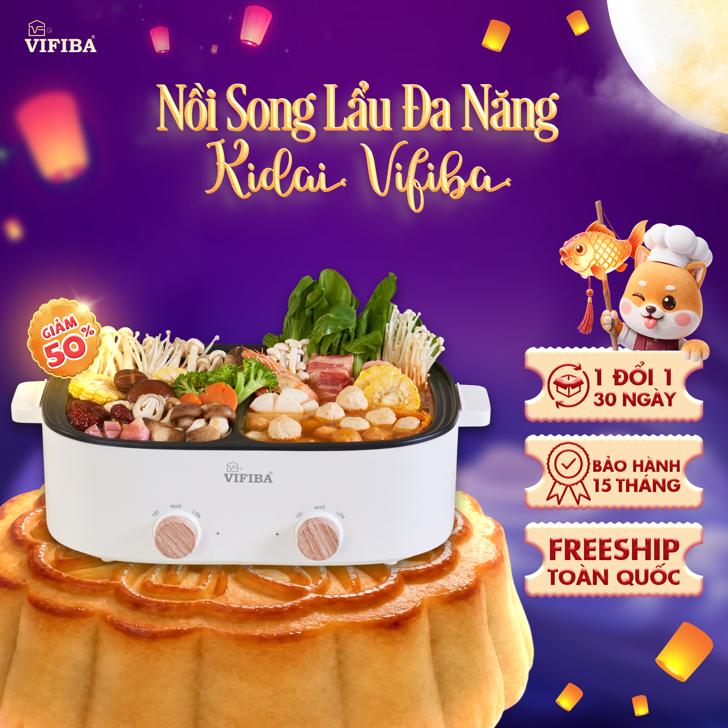 Nồi Lẩu 2 Ngăn Kidai Vifiba - Song Lẩu 