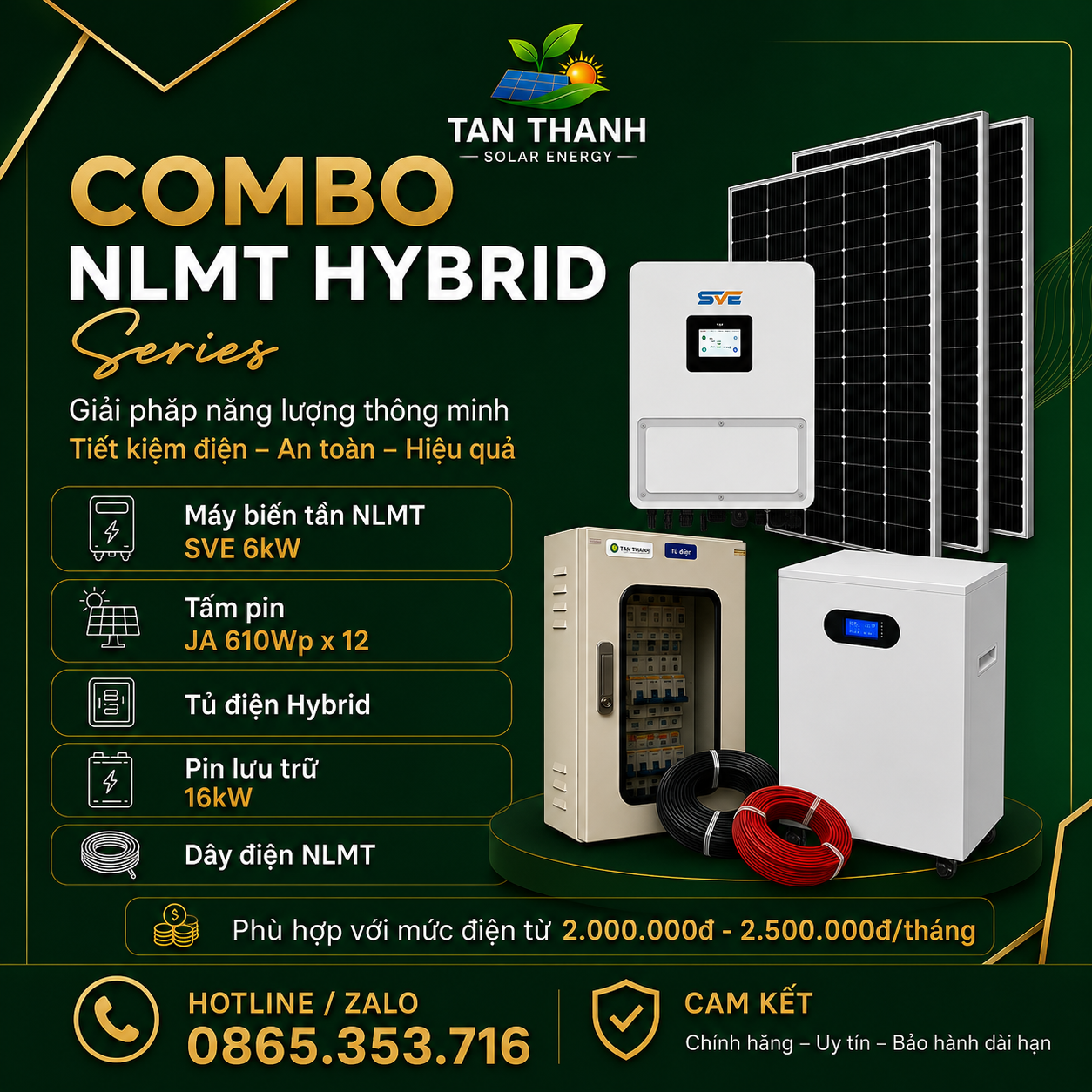 COMBO SVE 6kW PHÙ HỢP CHO TIỀN ĐIỆN TỪ 2.000.000Đ - 2.500.000Đ/THÁNG