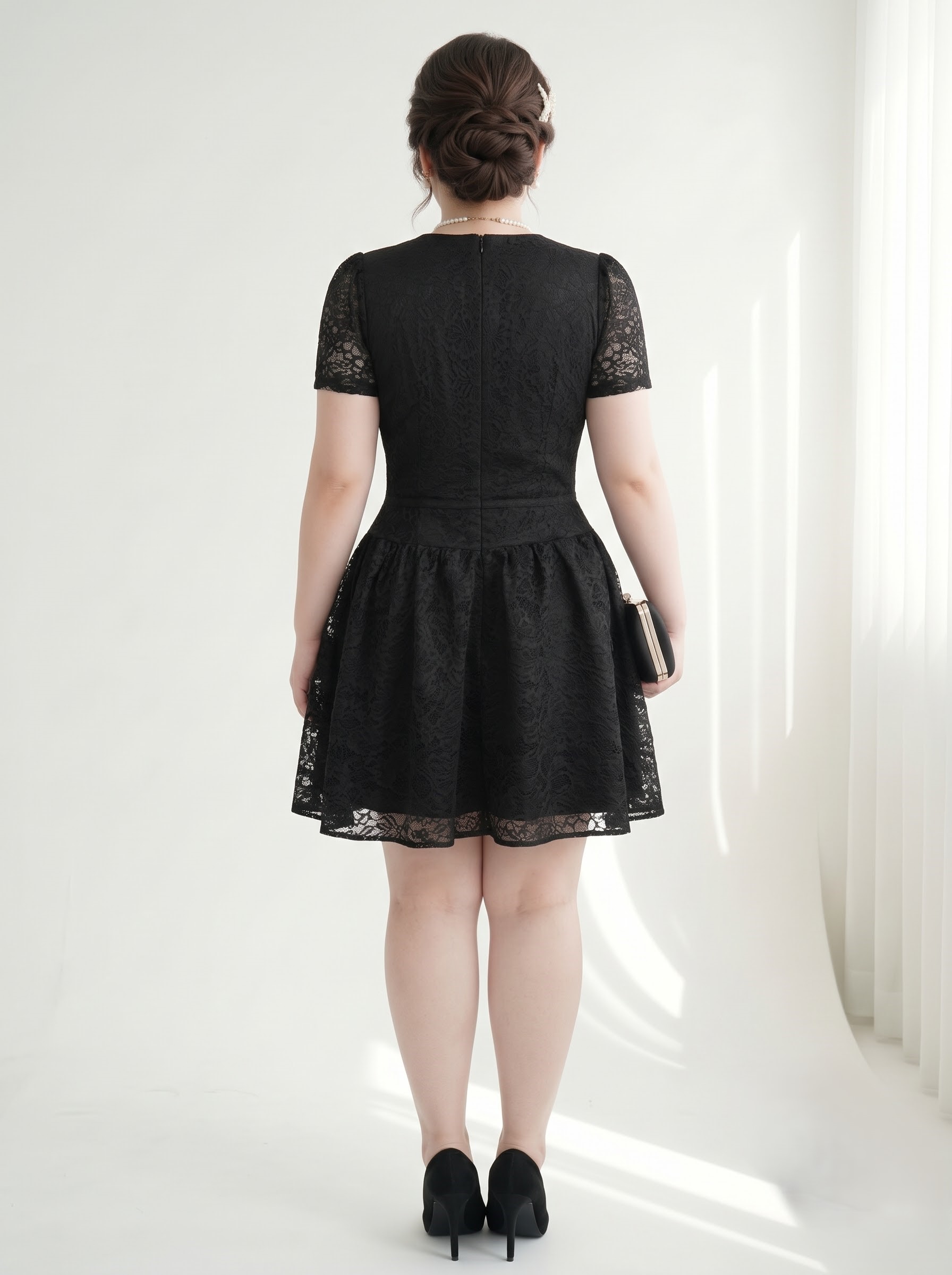 Đầm Ren Dáng A Phối Lưới Bigsize Nữ 2 Lớp Ren Hoa Lót Cotton Lạnh - Đen - Vừa 55-90kg - V-DA244_thumbnail_2