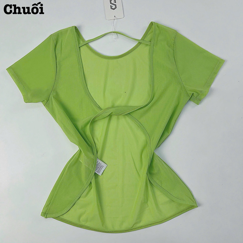 Áo Tanktop Thể Thao Nữ Tay Ngắn Hở Lưng Form Rộng Vải Lưới Mè Thoáng Khí Nhanh Khô_thumbnail_9