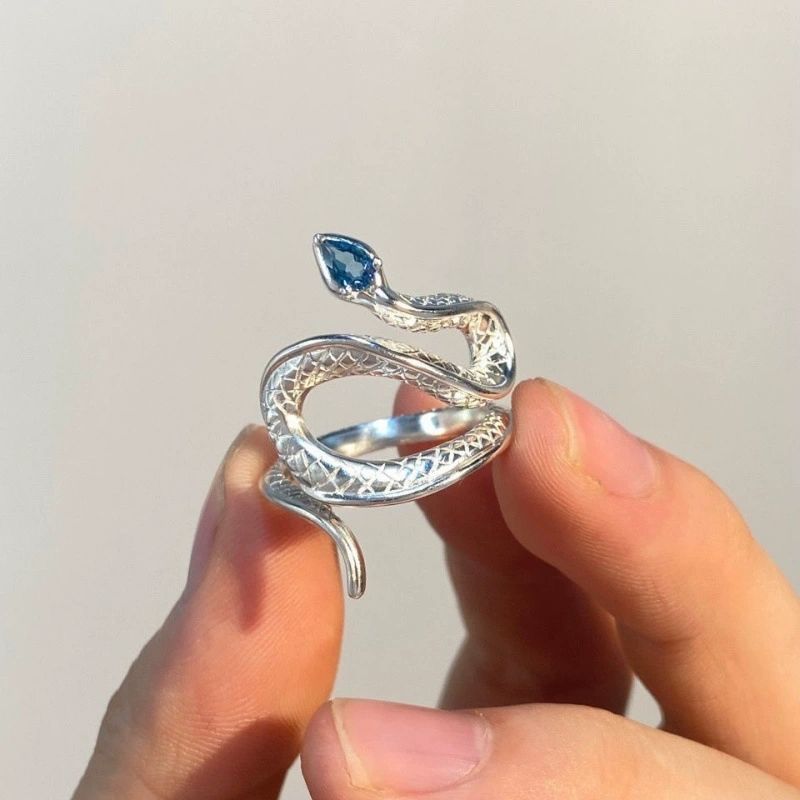 Bộ sưu tập nhẫn/vòng tay hình rắn cao cấp màu bạc đậm phong cách retro, quà tặng Valentine cho nam và nữ, sản phẩm mới năm 2023, màu J33