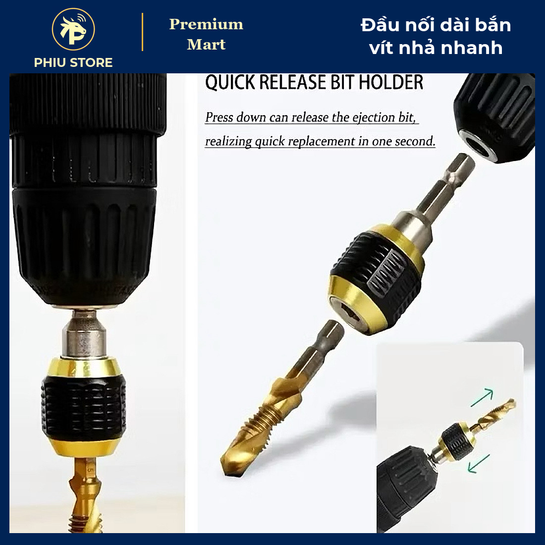 Đầu Nối Dài Bắn Vít Nhả Nhanh 60mm Chuôi Lục Giác 6.35mm / Đầu Chuyển Sang Khẩu 1/2 Inch - PHIU STORE_thumbnail_1