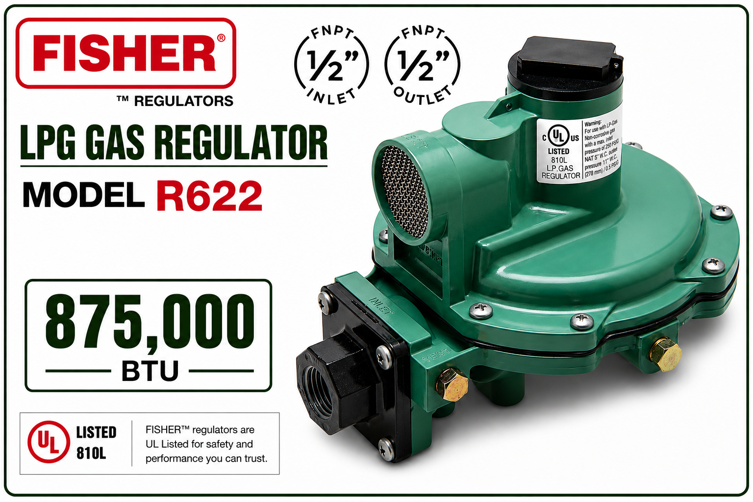 Fisher R622 Low Pressure Second  Stage Regulator