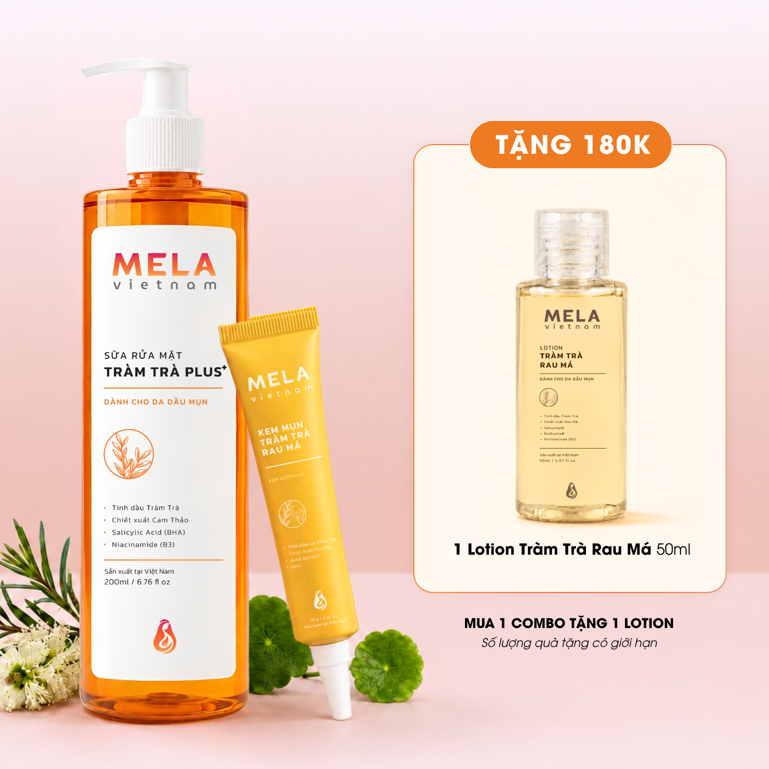 Combo Sữa rửa mặt & Kem mụn tặng Lotion 50ml