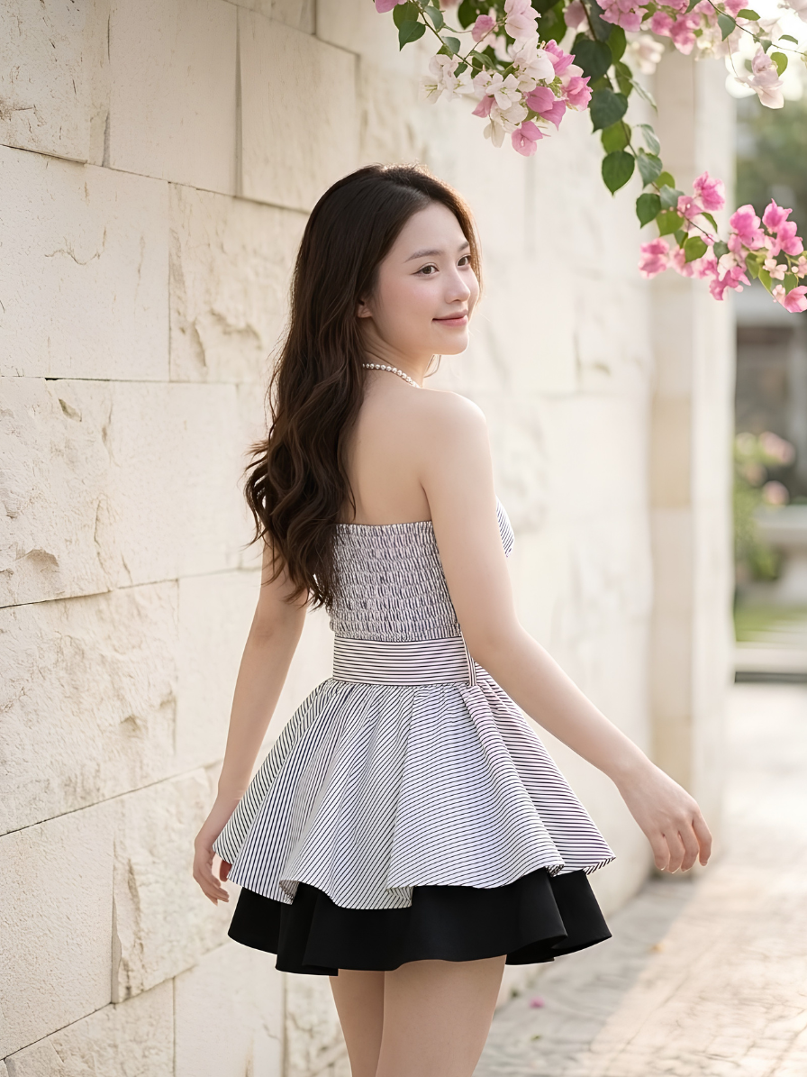 M34 - Set Áo Cúp Ngực Peplum Kẻ Sọc & Chân Váy Xòe_thumbnail_4