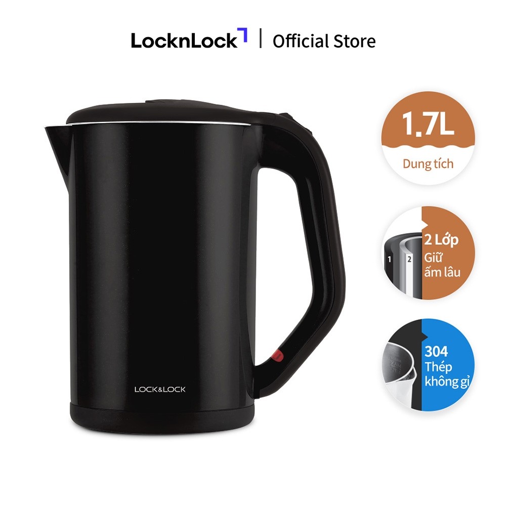Ấm đun bằng thép không gỉ, Lock&Lock, 1.7L, 220-240V~, 50-60Hz, 1800W - màu đen