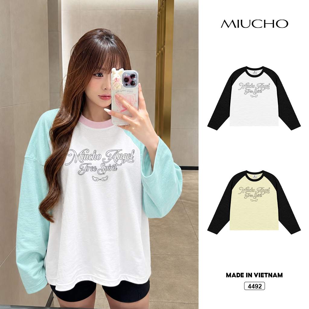 Áo thun tay dài form boxy Miucho cotton xược tháng mát 4492