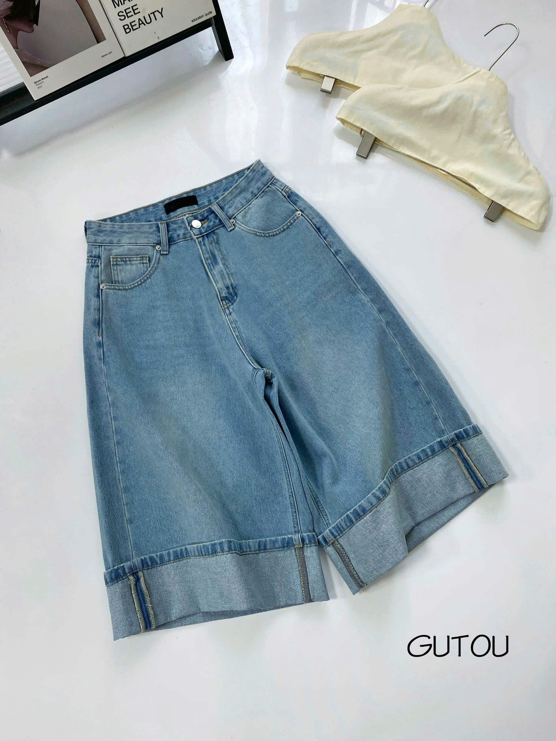 [ GUTOU ] Quần Jean Ngố Ống Suông Lai Gập Denim Casual_thumbnail_10