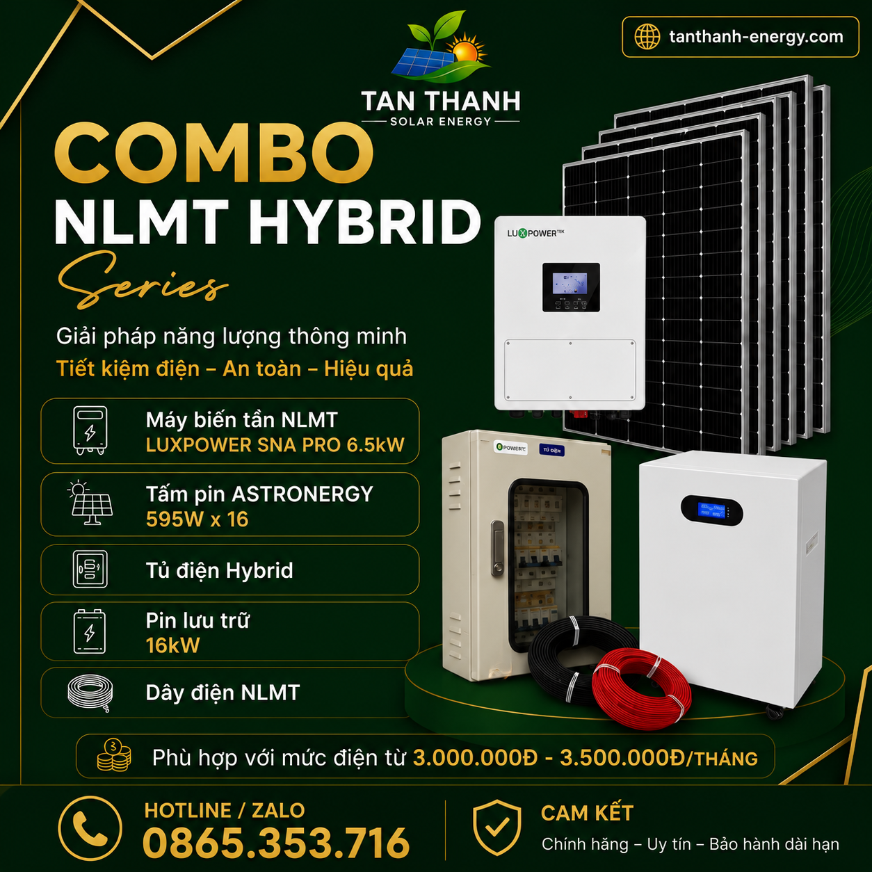 COMBO LUXPOWER SNA PRO 6.5kW PHÙ HỢP CHO TIỀN ĐIỆN TỪ 3.000.000Đ - 3.500.000Đ/THÁNG